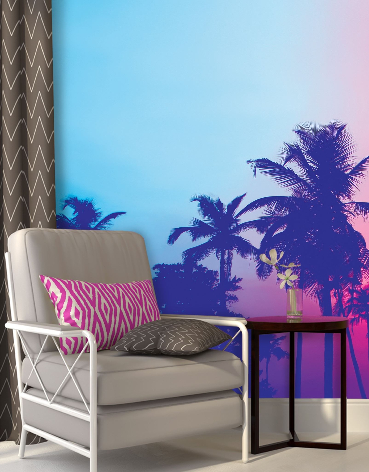 Miami Tropical Palm Tree Vice Color Wall Mural. Vivid Miami Vice Color. #6281