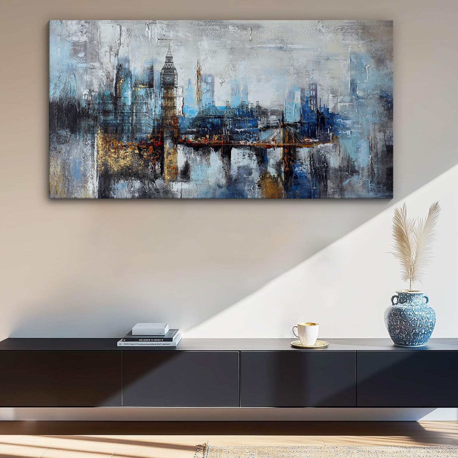 Pogusmavi Large Wall Art for Bedroom Abstract City View Canvas Art Modern Hom…