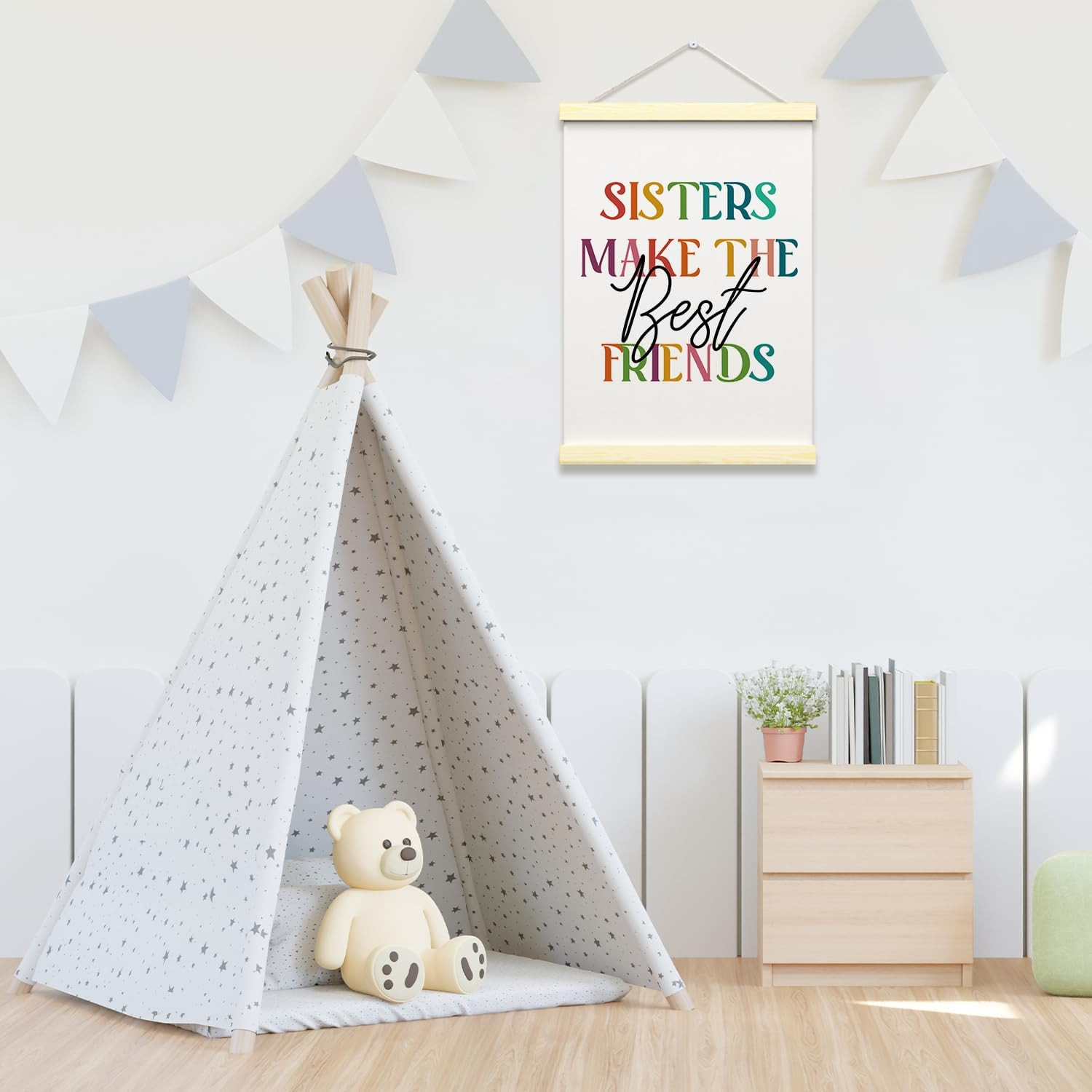 Sisters Make the Best Friends Poster Hanger Frame, Wall Art Decor for Toddlers G