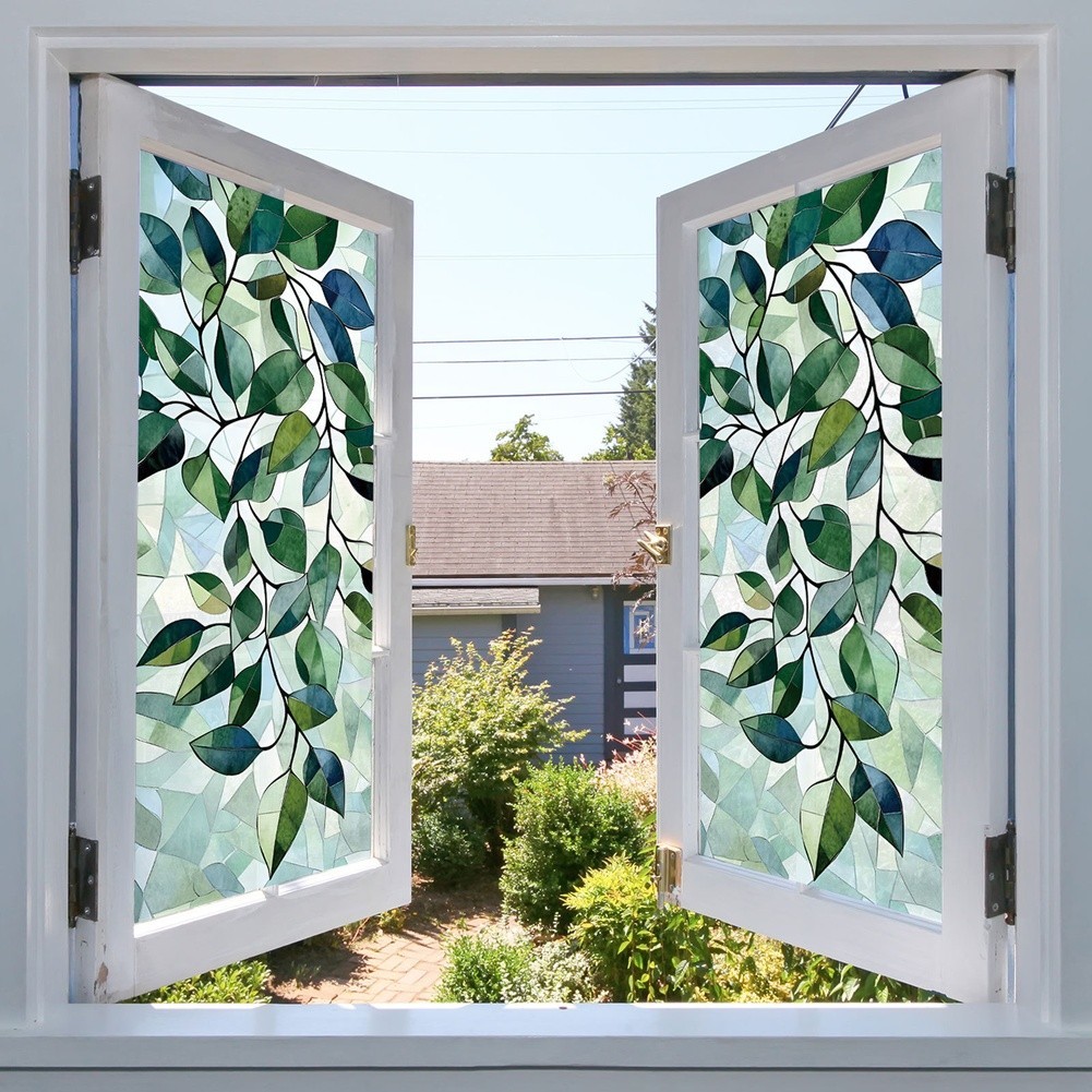 Window Film Elegant Foliage Design PVC Static Cling for Residential Use