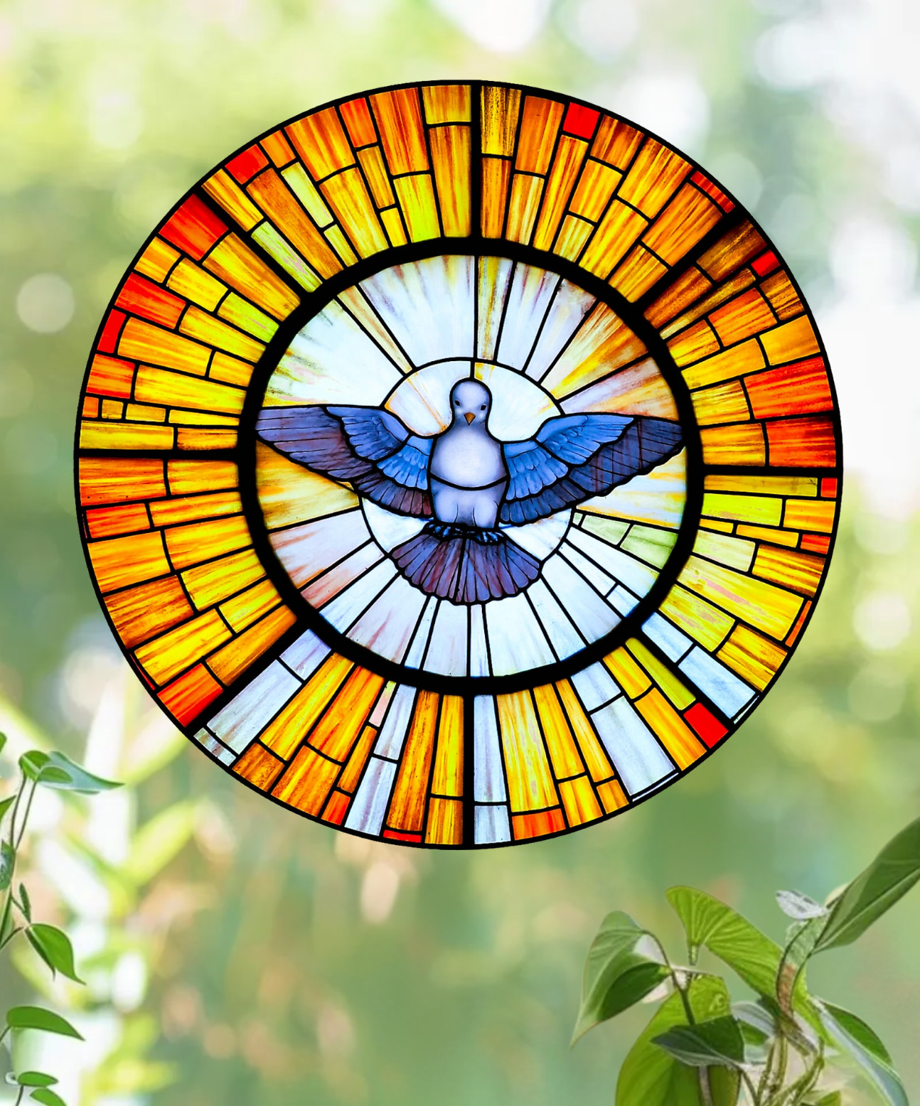 Holy Spirit Dove Faux Stained-Glass WINDOW CLING Sun-catcher Size 8" Round Vinyl