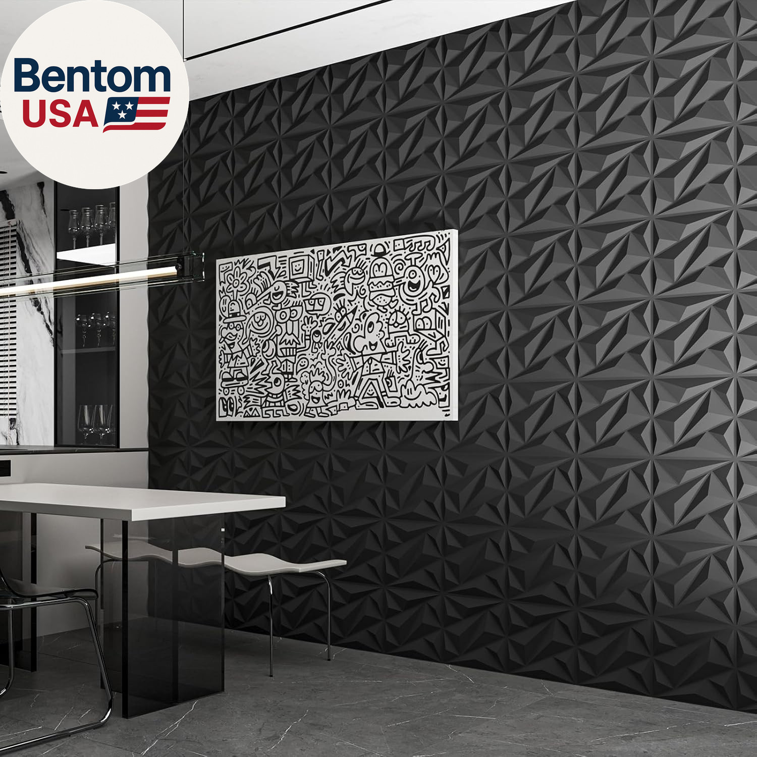 33 Pack 3D Wall Panel Diamond for Interior Wall Décor, PVC Flower Textured Wall