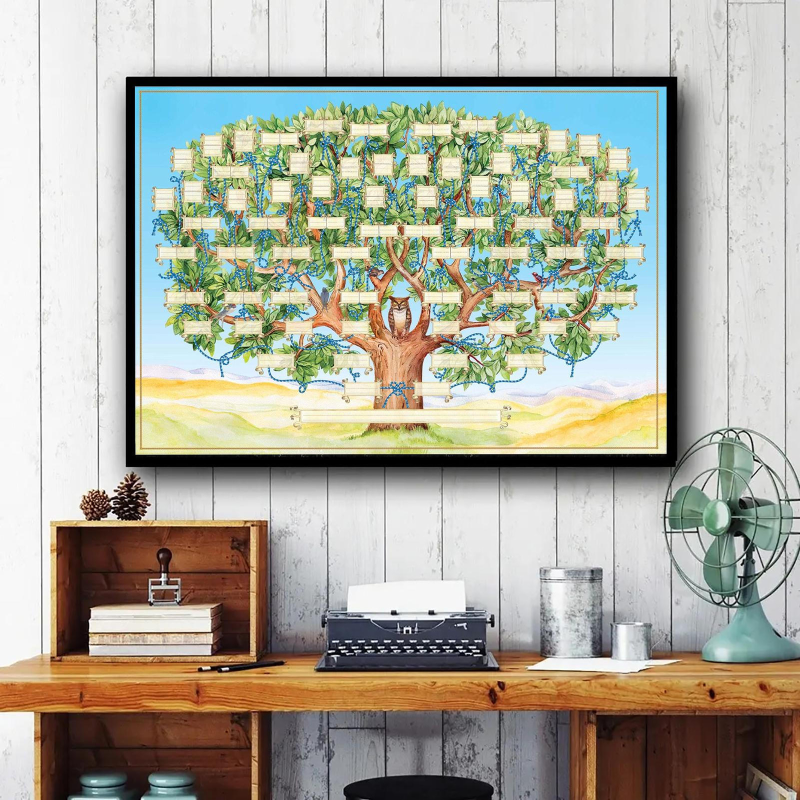 Family Tree Diagram Genealogy Blank Fillable Chart Wall Hanging Decor Poster