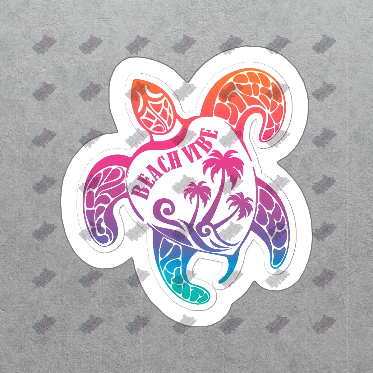 Colorful Beach Vibe Turtle Vinyl Sticker Tropical Decal for Laptops, #828329