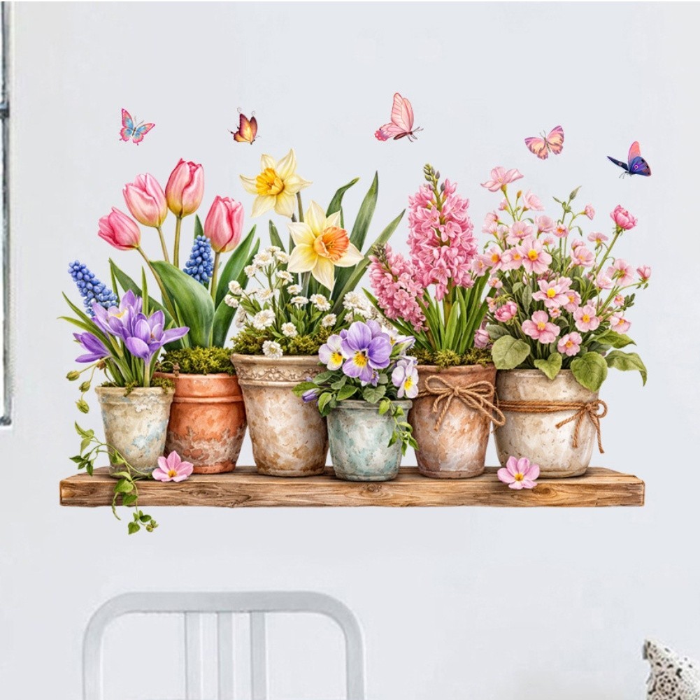 Tulip Themed Wall Decals PVC for material Waterproof for Kitchen Bedroom Decor