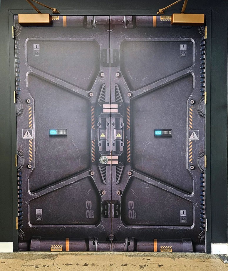 Door Wrap – Futuristic, Sci Fi Gate, Self-adhesive Laminated Mural. 1 piece