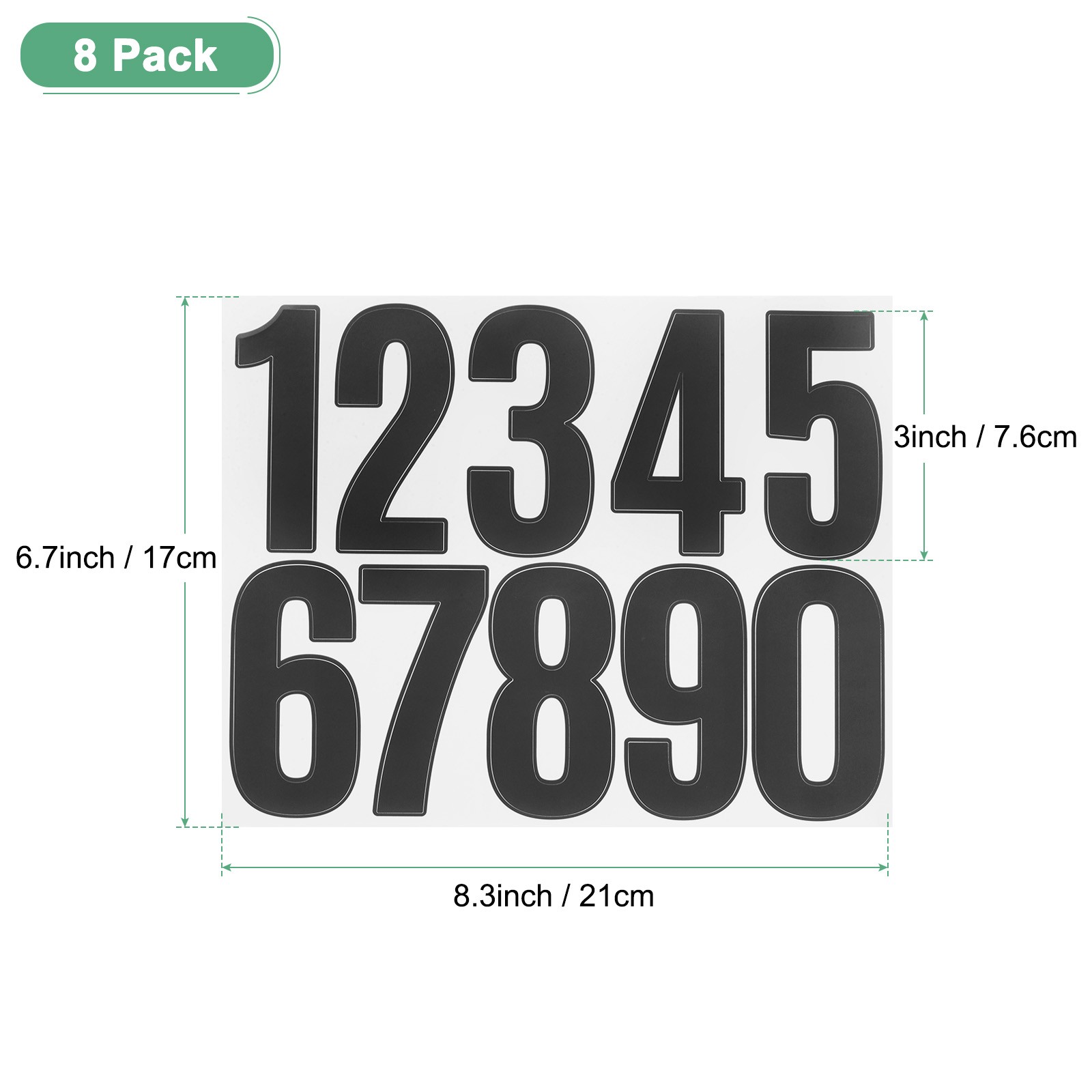 8 Sheets Numeric Stickers 3" Vinyl Stickers with Numbers 0 to 9 [80pcs Black]