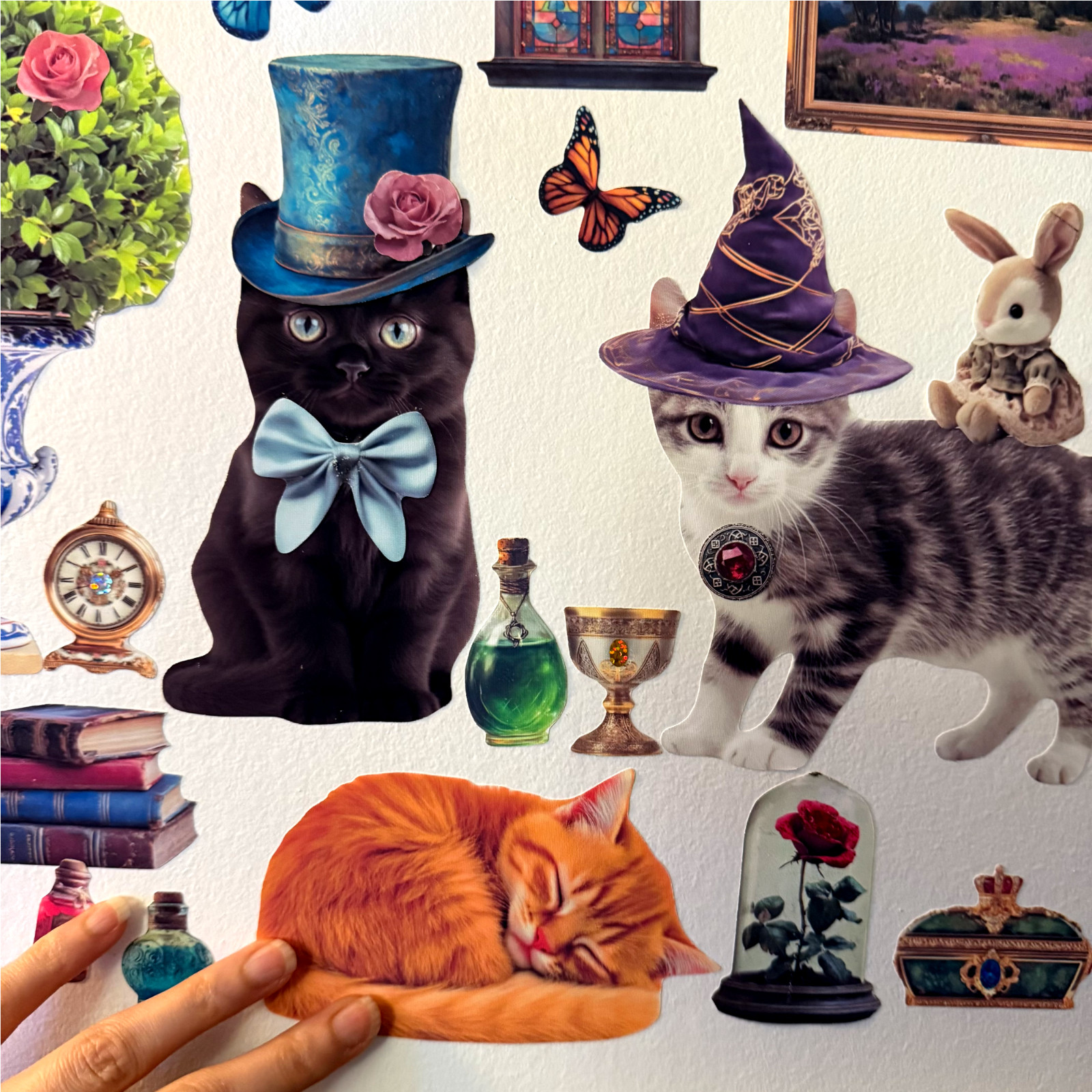 Fantasy Kitten Wall Decal Stickers, v4 Standard Set, EZ Peel & Restick, No-Rip