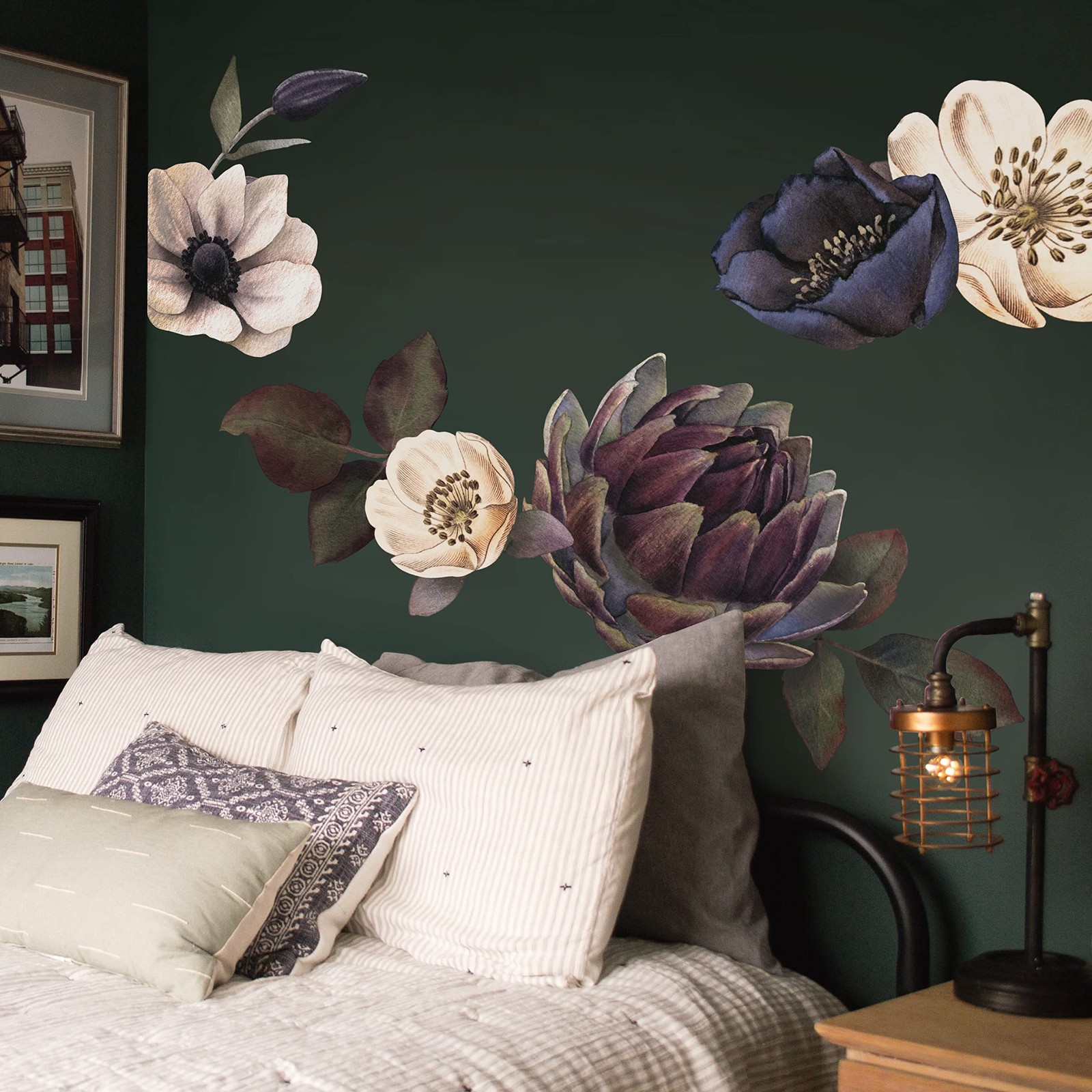 Flortlias Fabric Peel and Stick Floral Wall Decal, Self-Adhesive Peony Flower…