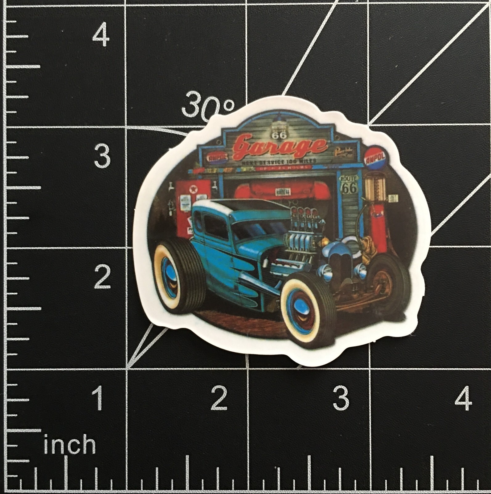 Historic Route 66 Garage Vinyl Sticker Blue Roadster Rt Roadside Travel Durable