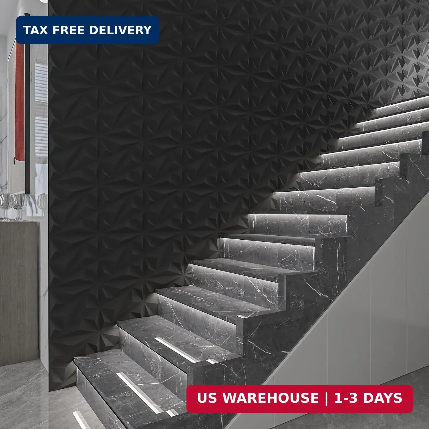 Art3dwallpanels 33 Pack 3D Wall Panels Diamond, Black, 12"x12" | PVC Accent Wa