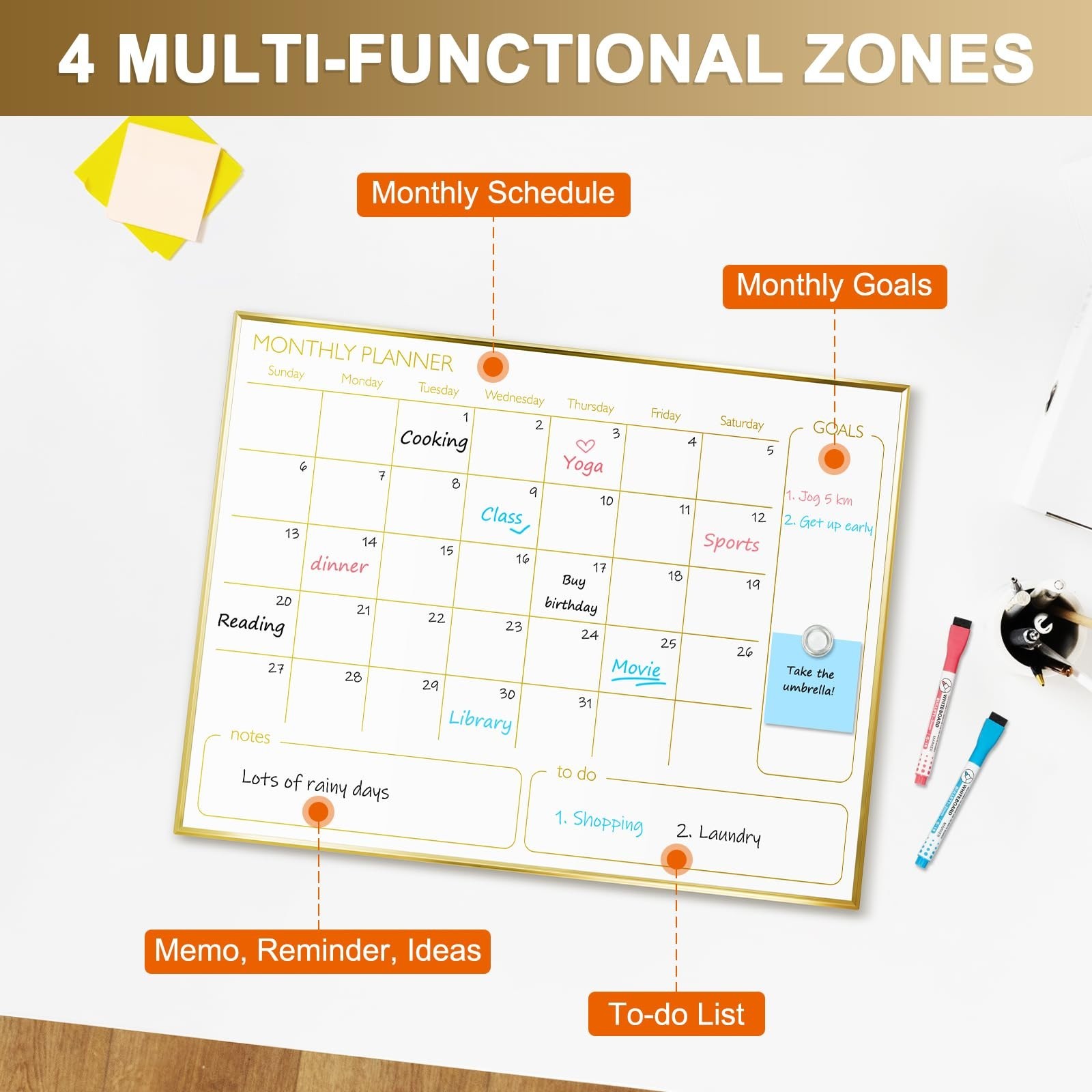 Dry Erase Calendar Whiteboard for Wall, 24" x 18" Monthly White Board Plann…