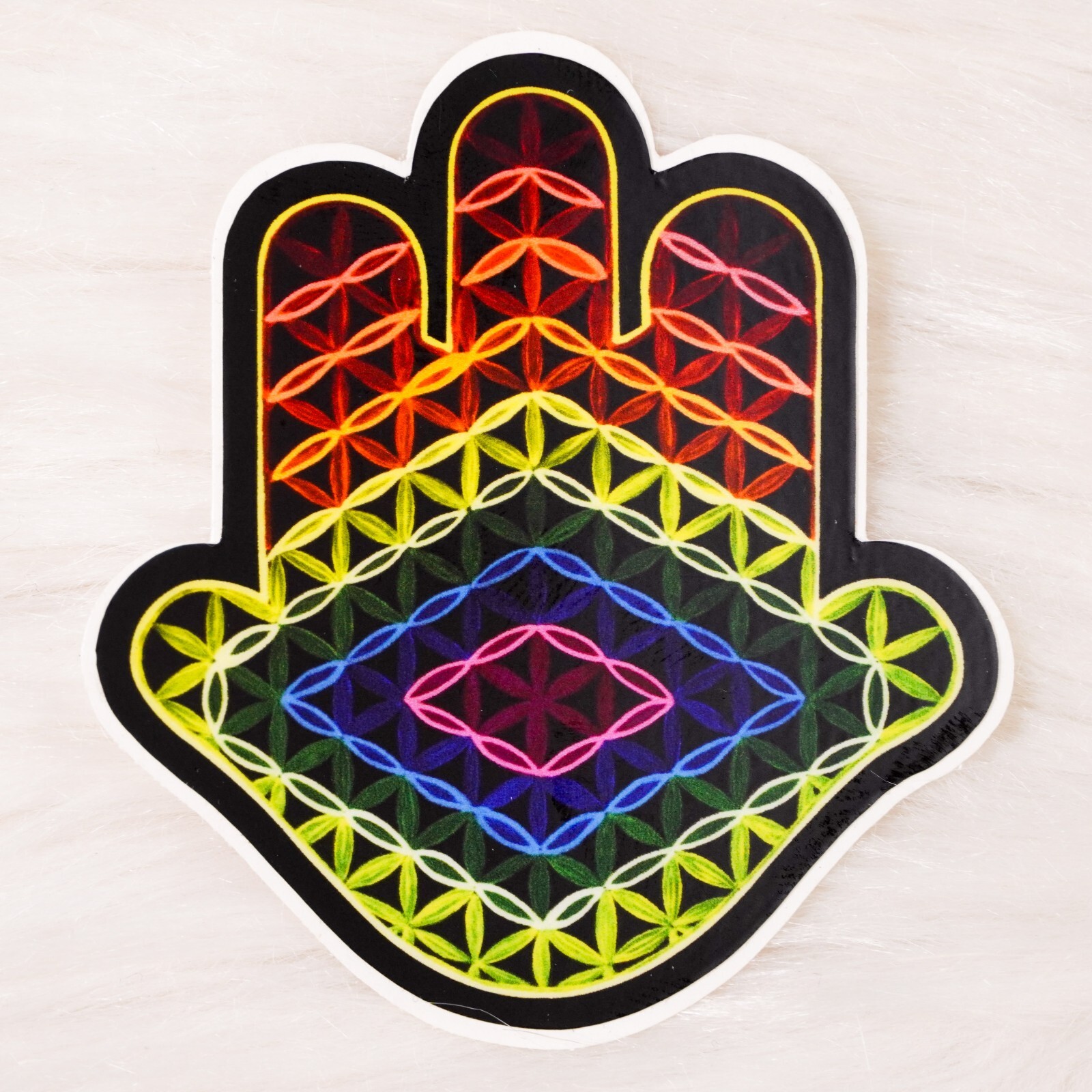 Hamsa of God Flower of Life Eye Vinyl Waterproof Sticker Rainbow Laptop Decal