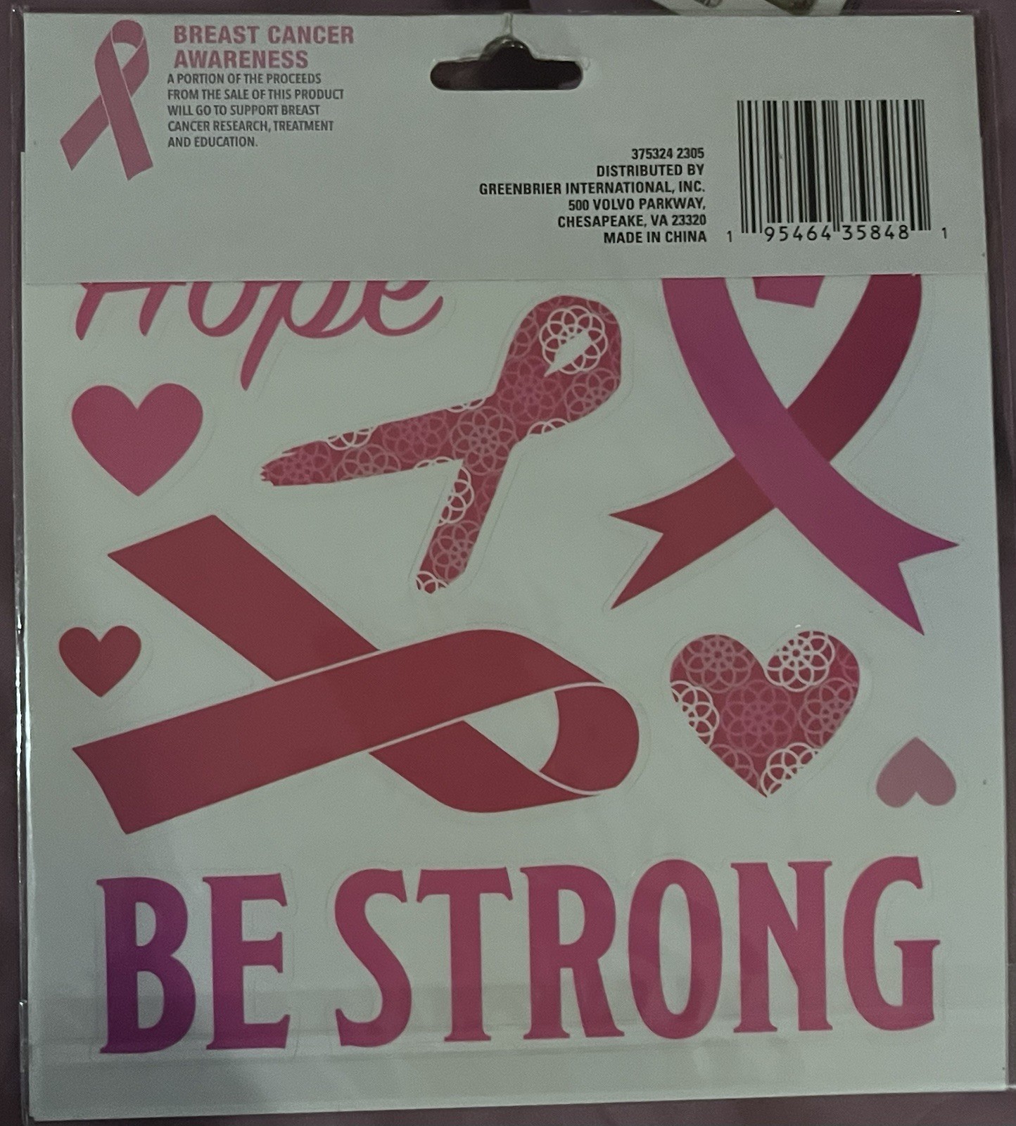 Breast Cancer Awareness Window Clings – 27 PC Set Pink Ribbon Decals Hope Strong