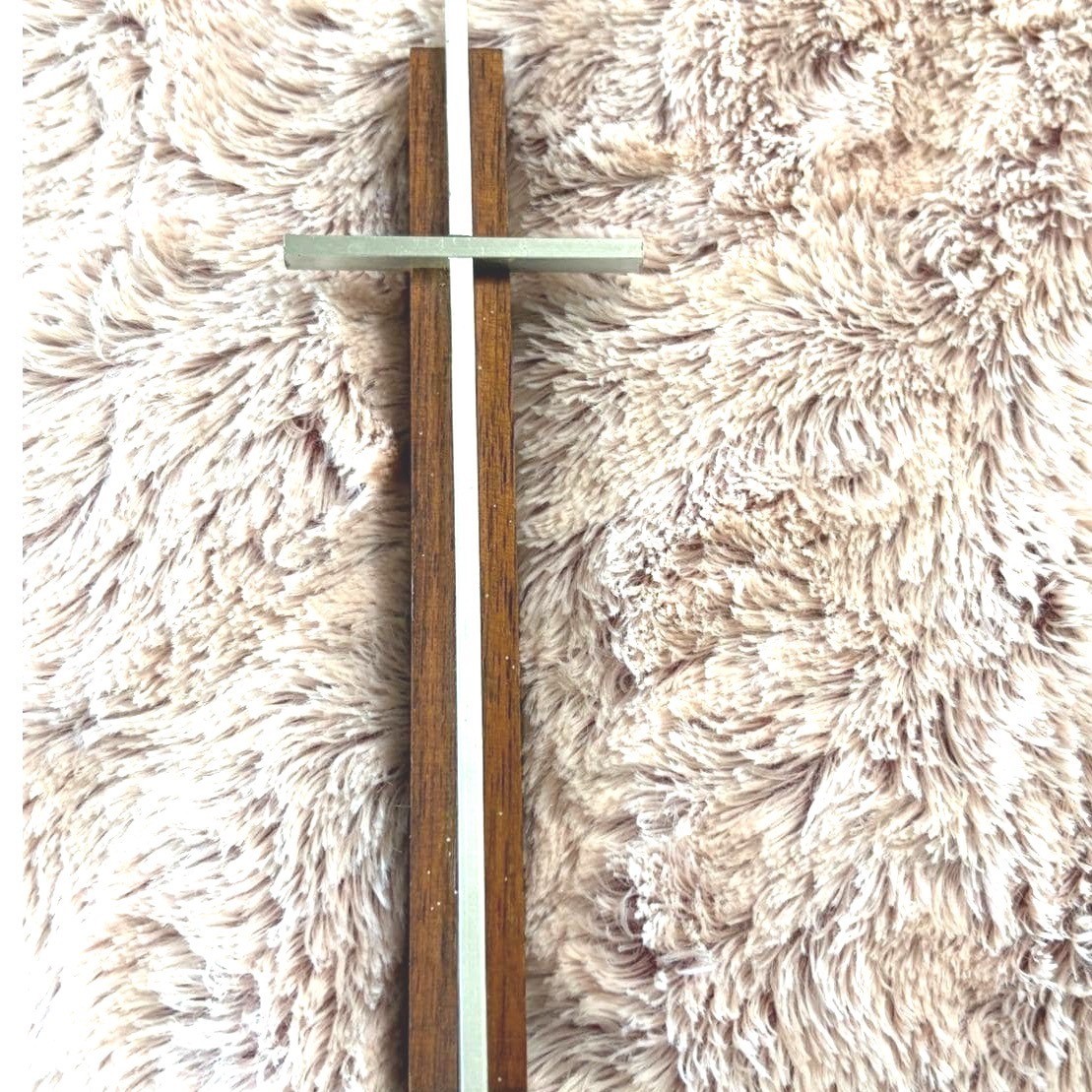 Vintage Mid Century Modern Wood Metal Wall Cross Minimalist MCM Religious Art