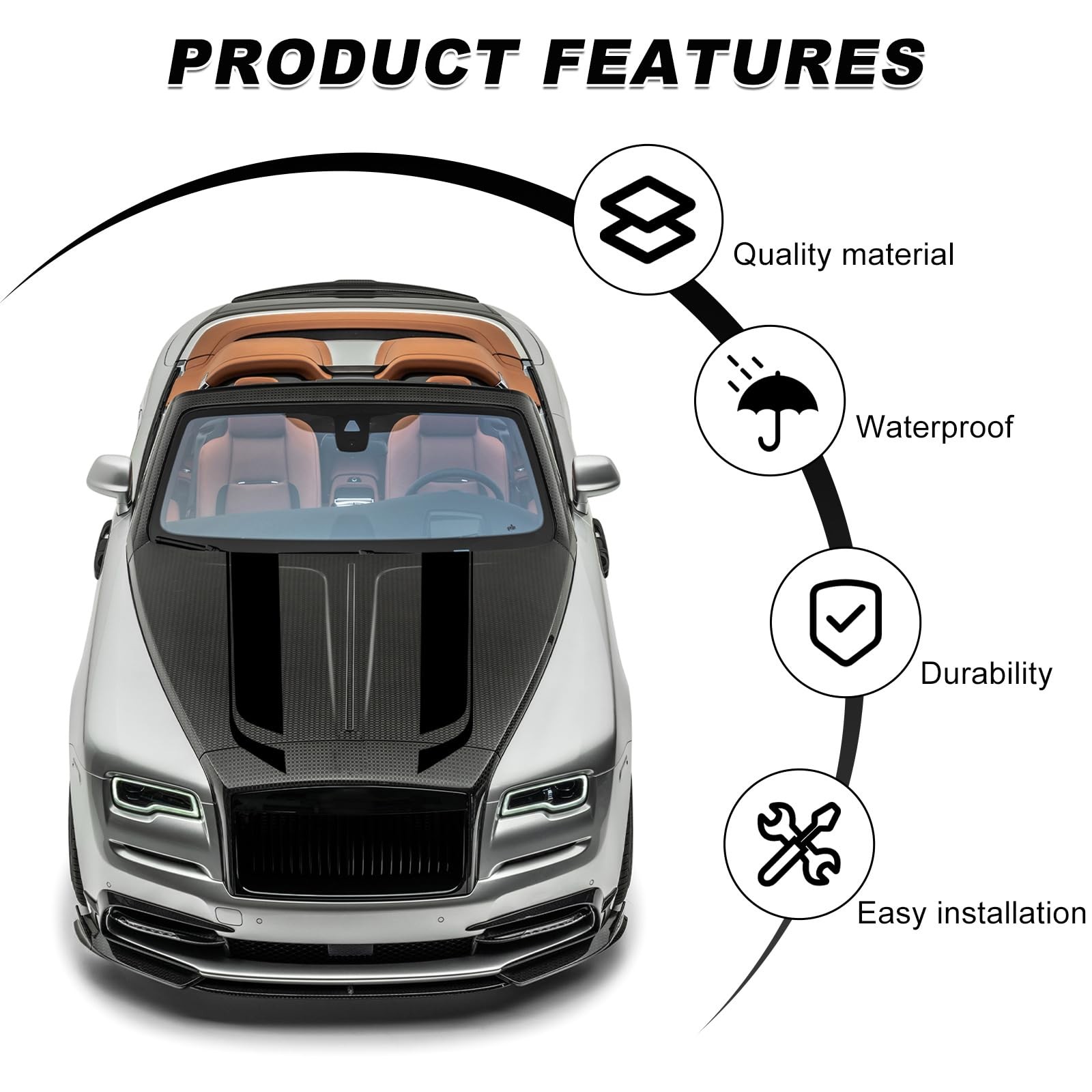Universal Car Hood Decal Sticker Black Racing Stripe Vinyl Body Graphics