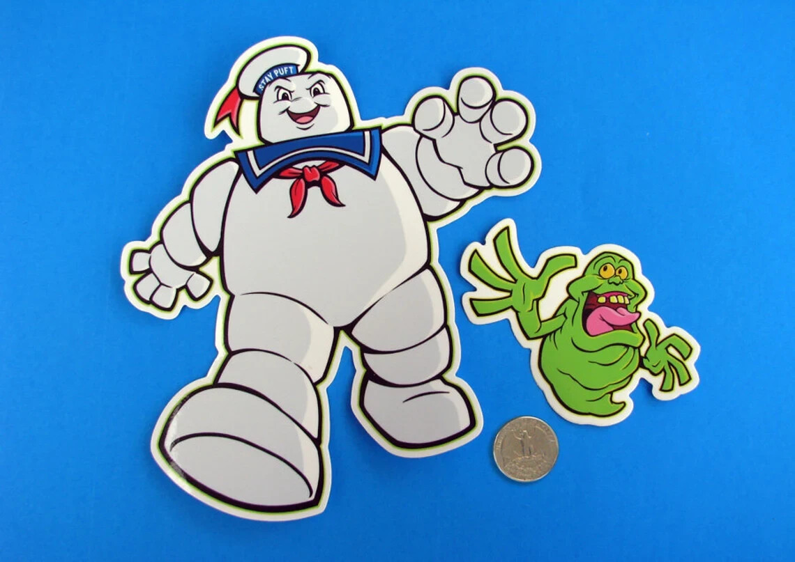 Stay Puft & Slimer Vinyl Sticker Set Skateboard Decal Real Ghostbusters Cartoon