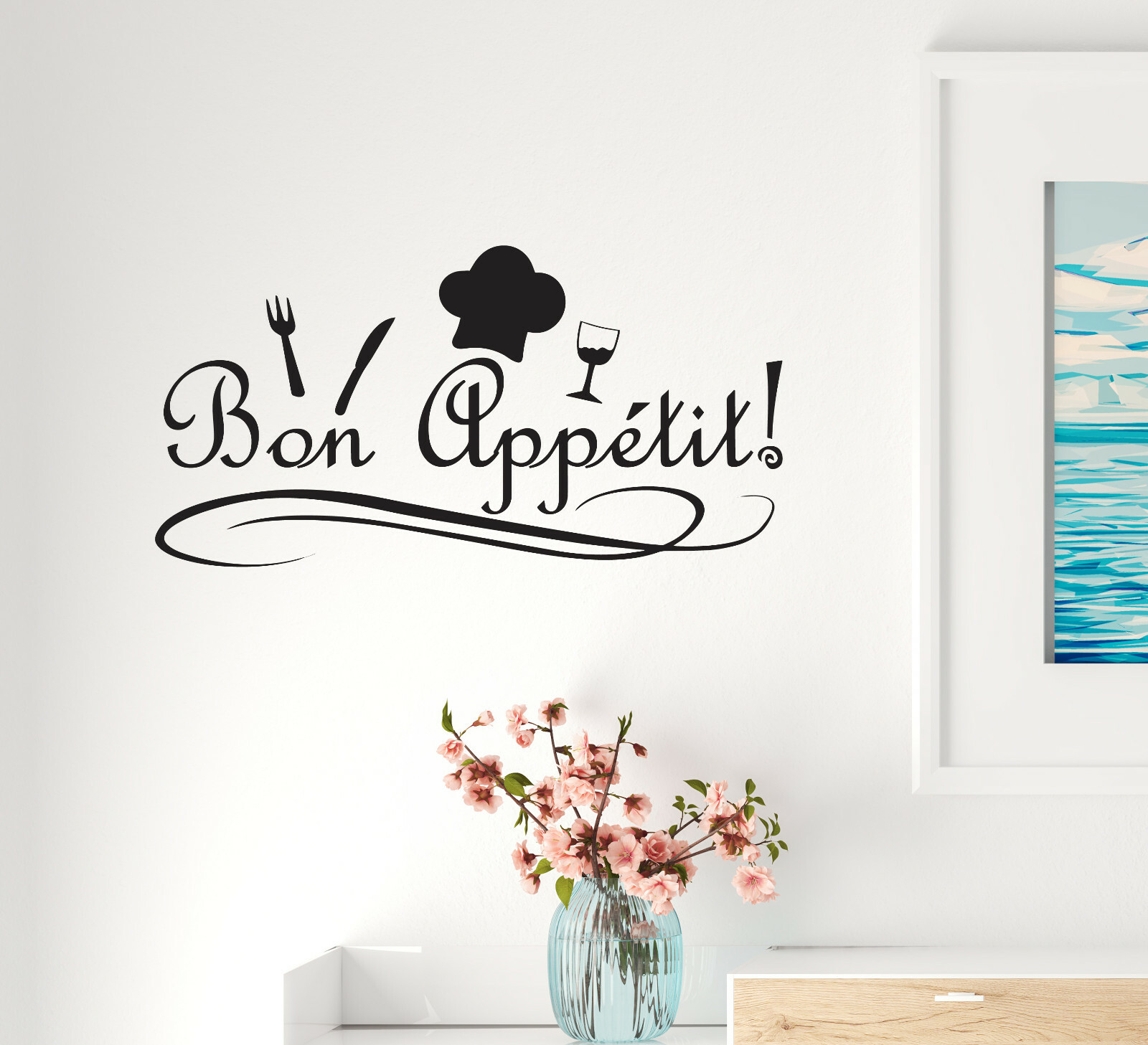 Wall Decal Kitchen Funny Restaurant Quote Bon Appetit Vinyl Decor Black gz476