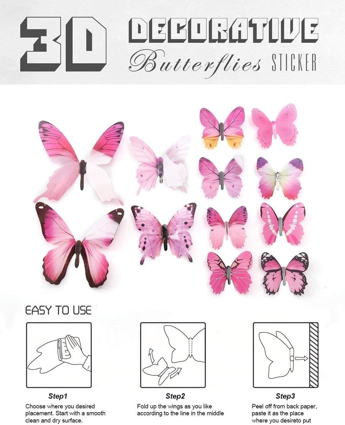 Butterfly Wall Stickers Set – 60 Removable 3D Decor for Bedrooms and Parties