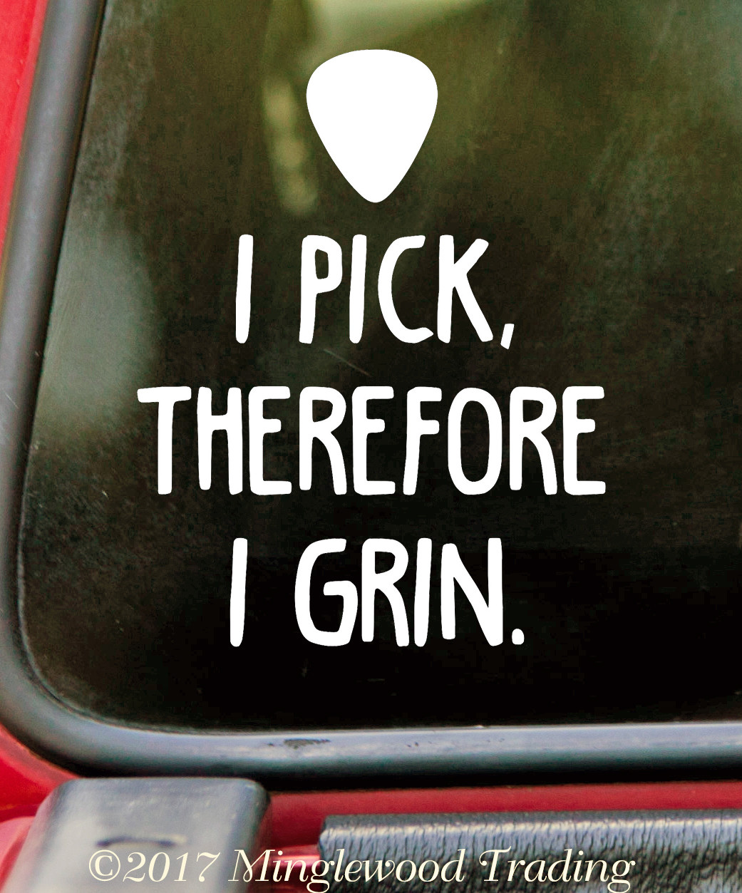 I Pick, Therefore I Grin Vinyl Sticker – Bluegrass Picking Guitar Die Cut Decal