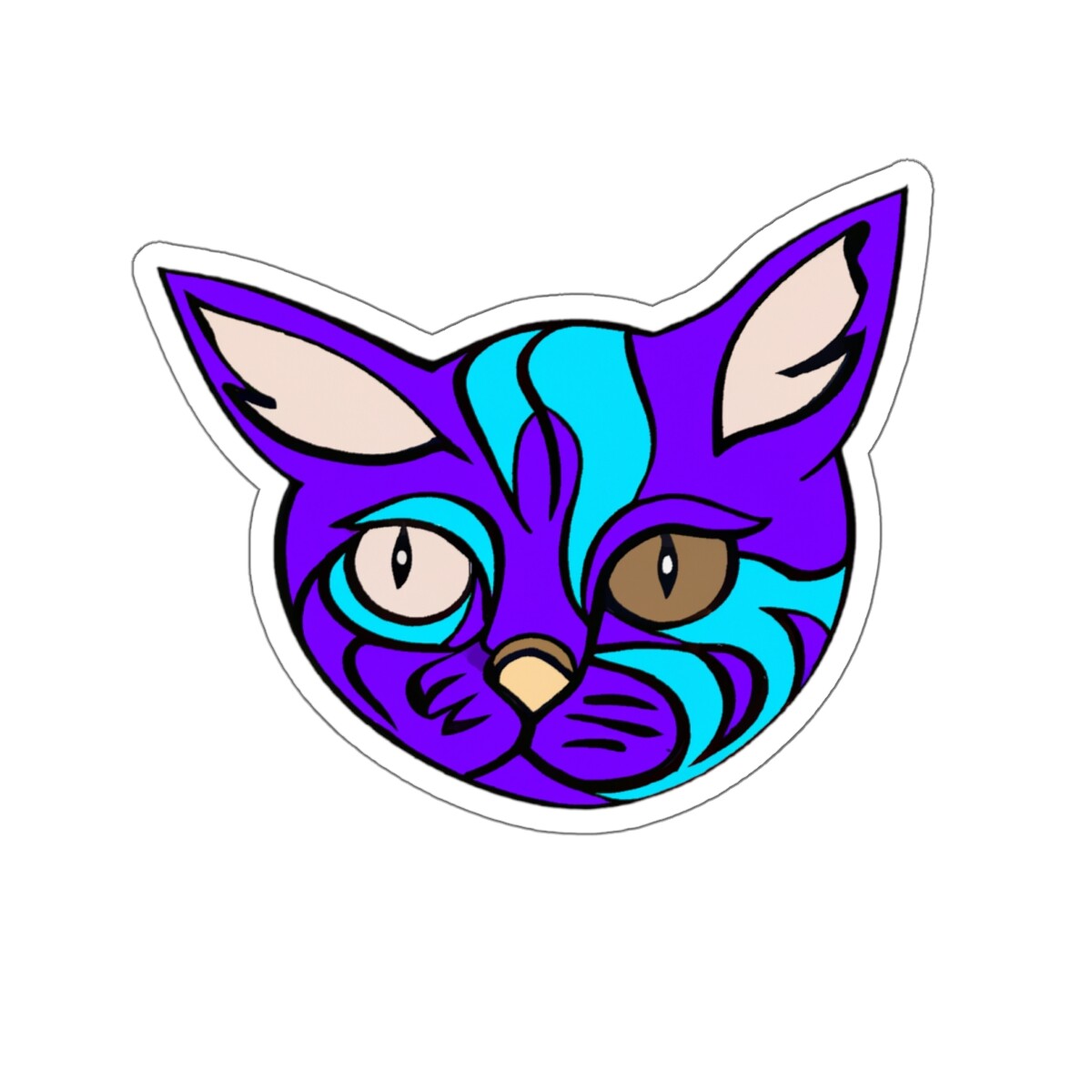 Sticker Purple Blue Abstract Cat Artwork Fun Creative Skater Cat Lady Hipster