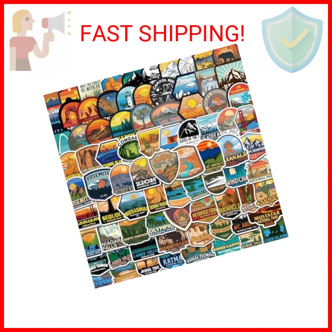 156 Pcs National Parks Sticker Pack, Outdoor Nature Camping Hiking Inspired Wate