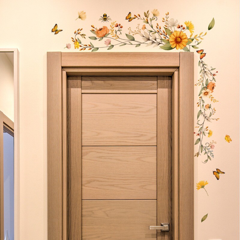 Floral Wall Stickers Door Decals Home Decor PVC Flower Butterfly for Bedroom