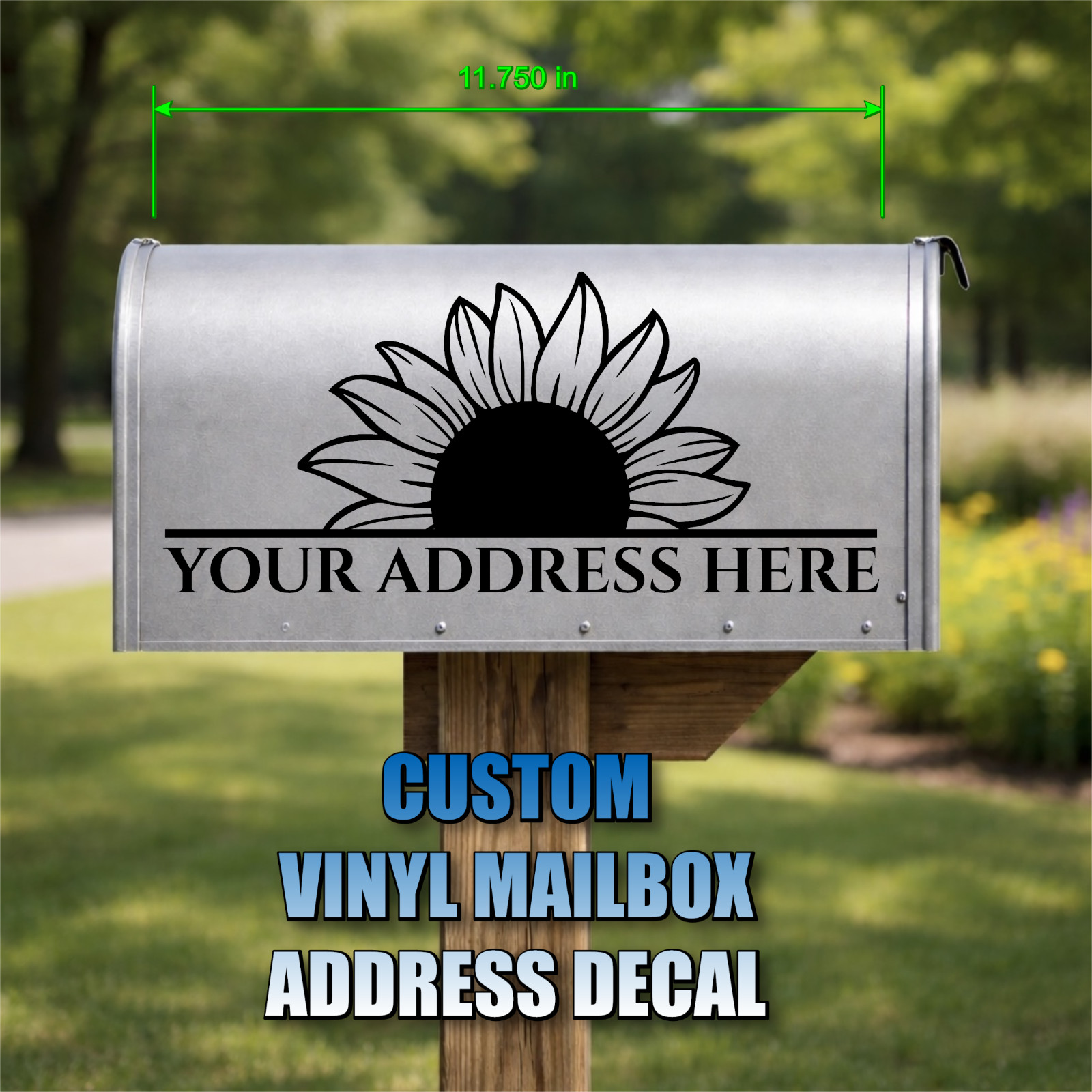 Custom Standard Sunflower Mailbox Vinyl Decal— Street Address Personalization
