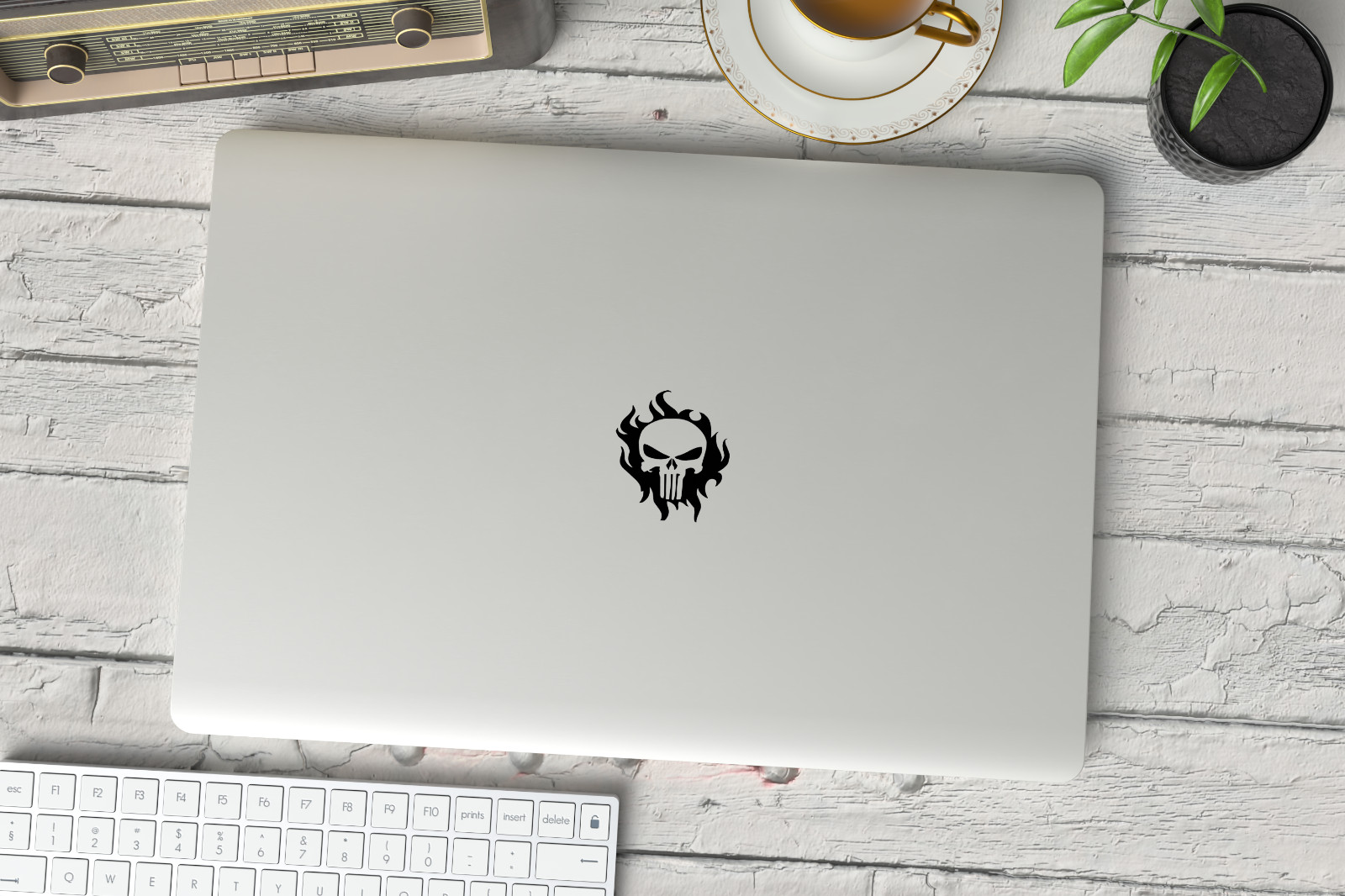 Set of 2 – Flame Punisher Skull Vinyl Decal Phone Case Laptop Car Sticker