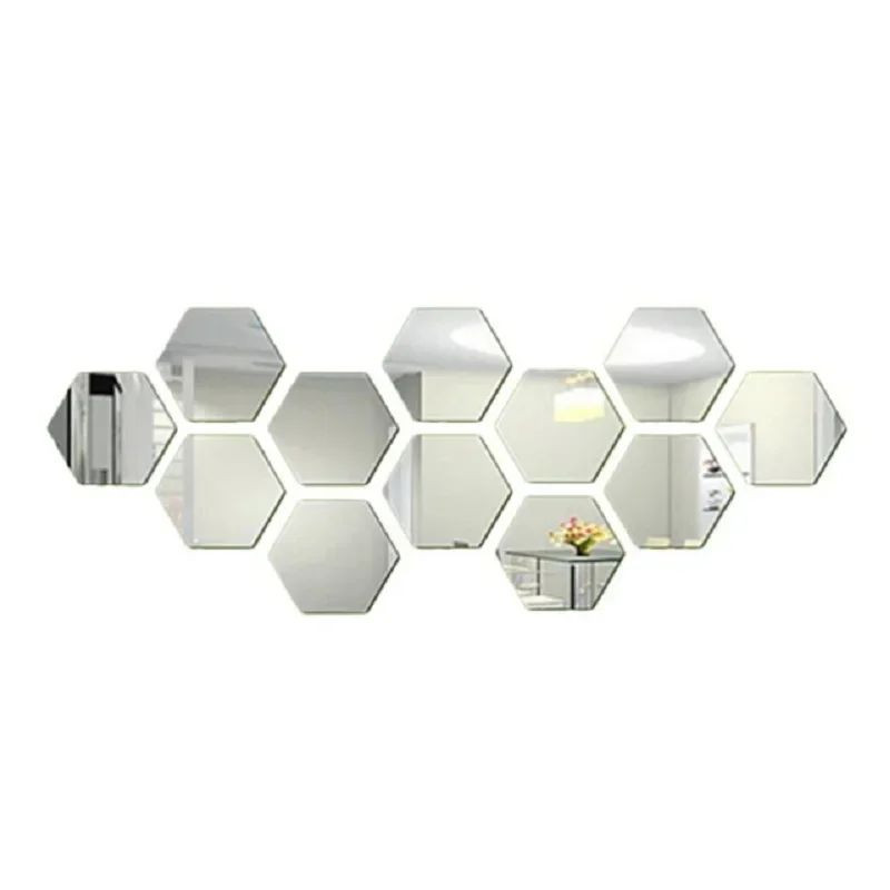 12pcs Hexagon Acrylic 3D Mirror Wall Sticker Home Decor Self-adhesive Mirror