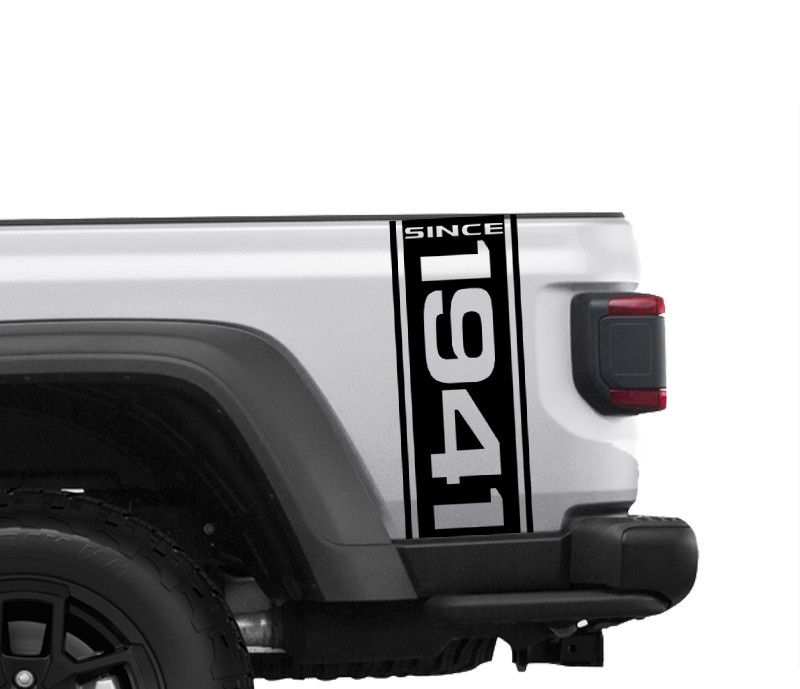 Fits 2018-2025 Jeep Gladiator Bedside Stripe Decal with 1941 Matte Black