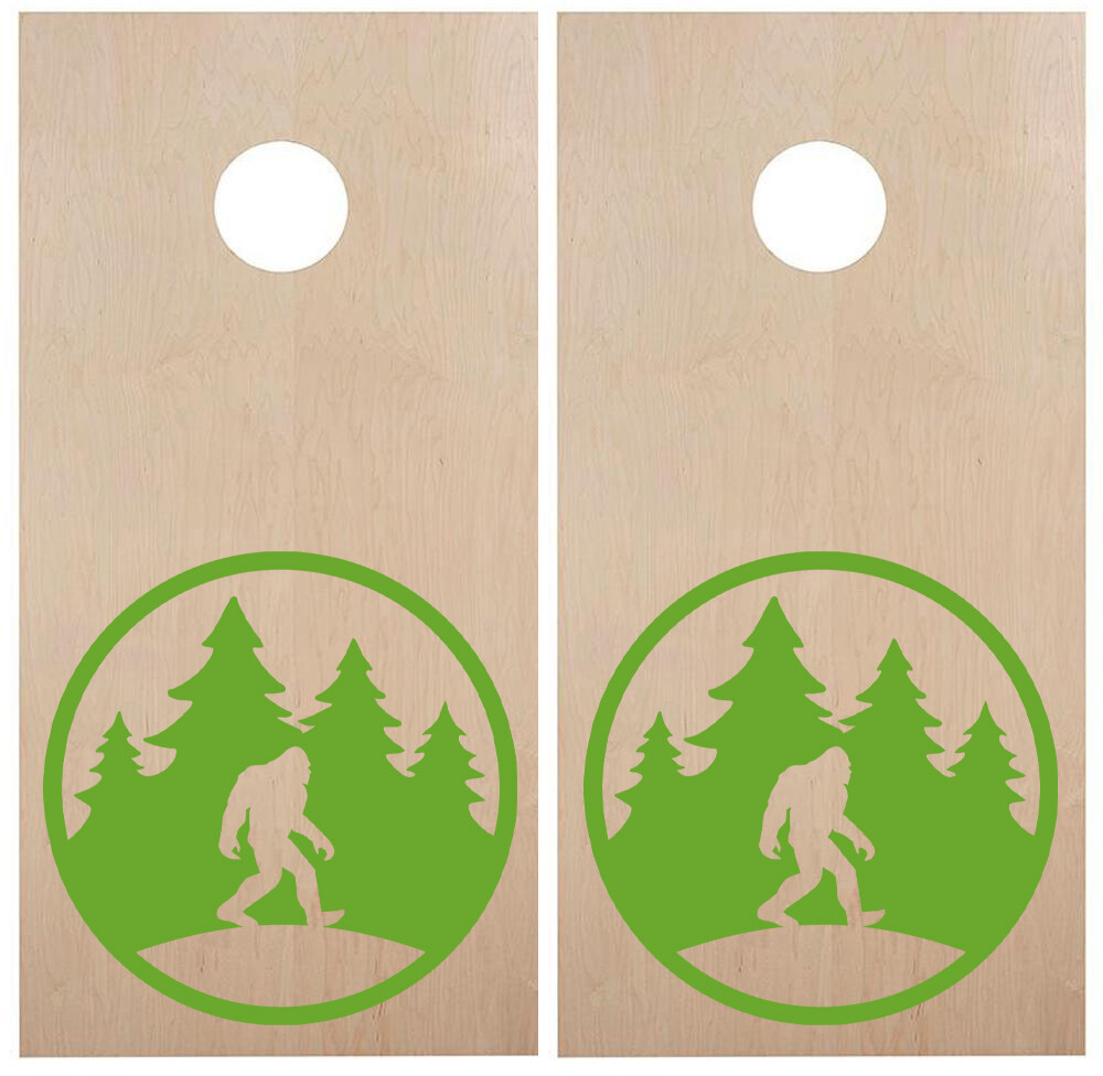 Bigfoot in Tree Line Circle Cornhole Board Decals V10 | PNW Sasquatch | Vinyl