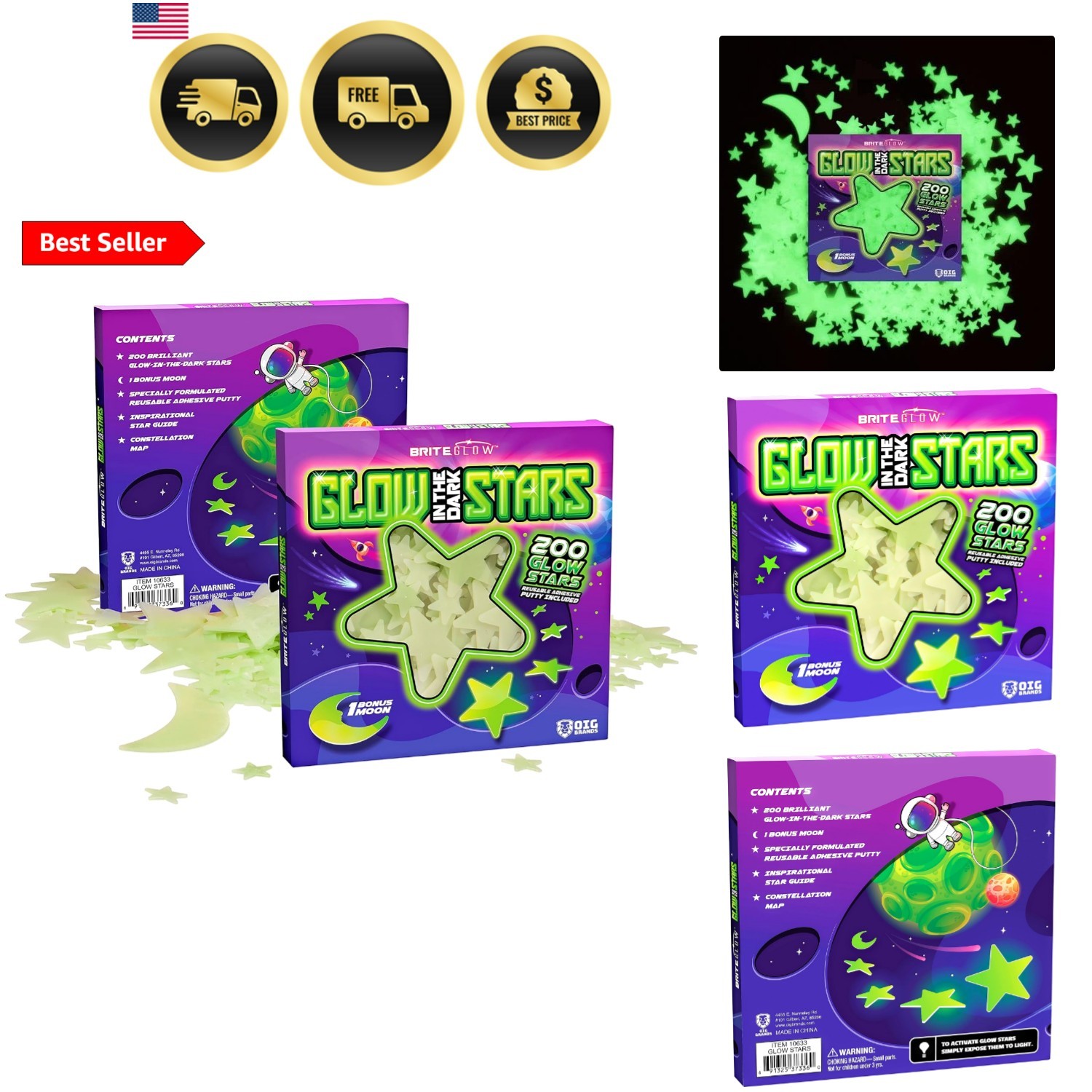 200 Pcs Glow in the Dark Stars with Moon – Luminous 3D Wall Stickers Night Li…