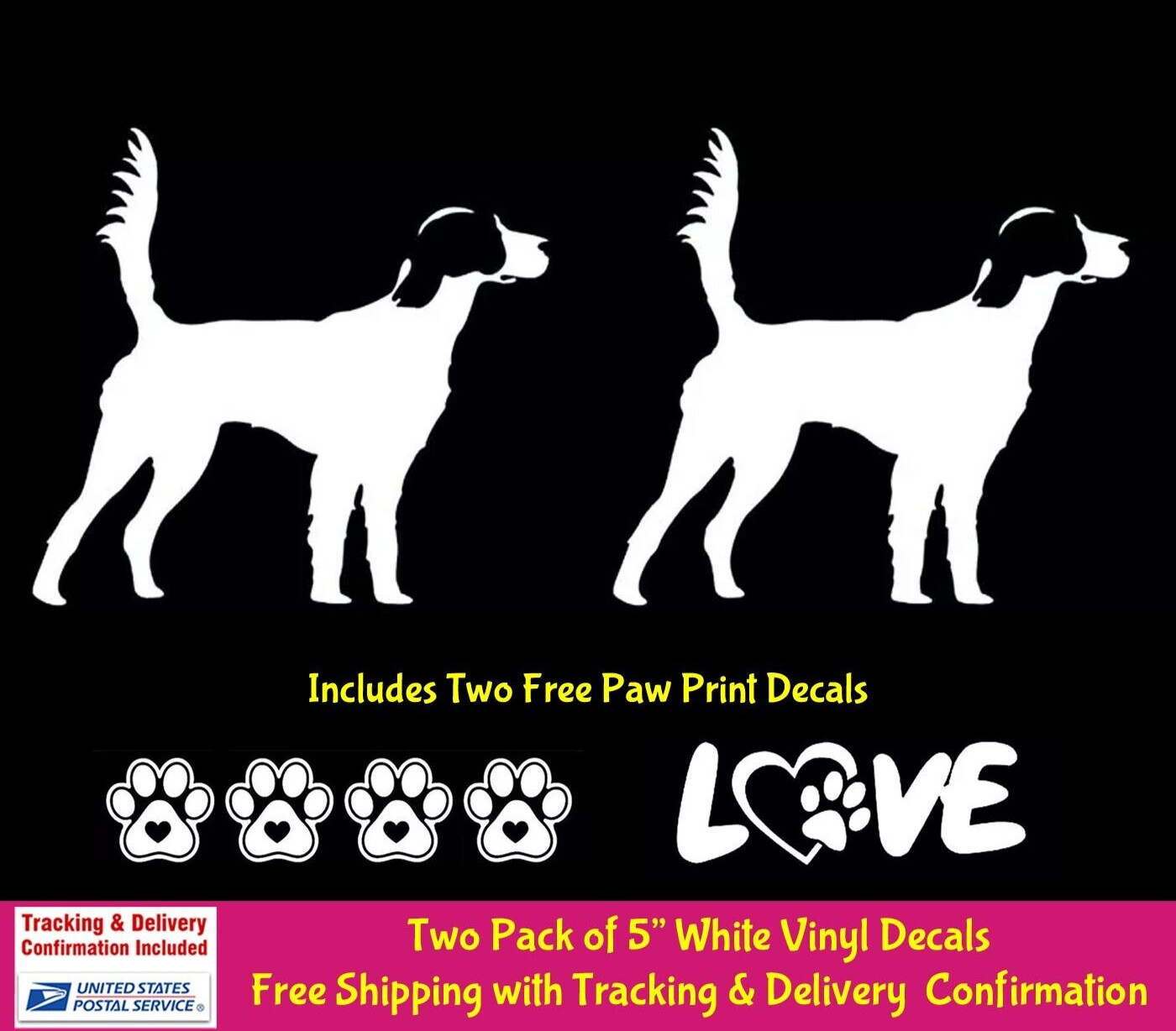 English Setter 2 Pack White Vinyl Decals Car Truck Window Laptop Tablet Tumbler