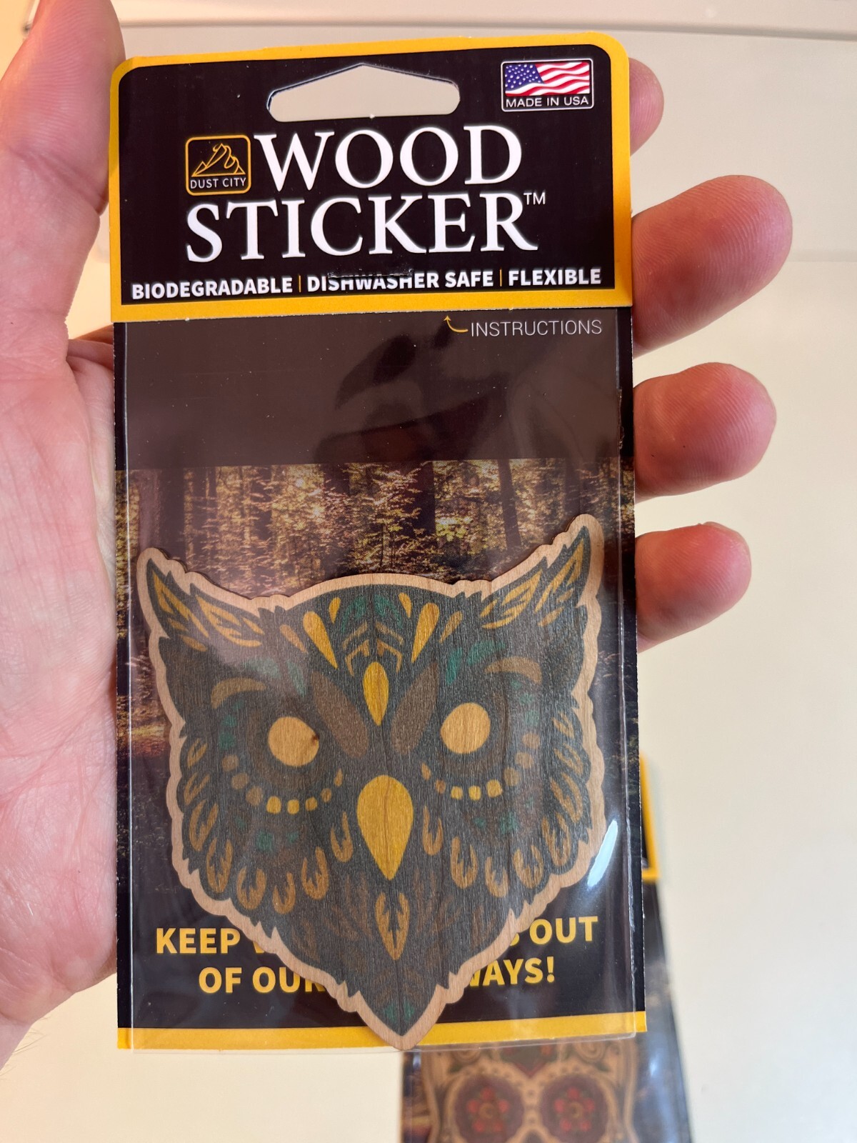 Dust City Wood 4 Stickers Lot Back to School, Nature- Dragonfly, Bee, Owl, Skull