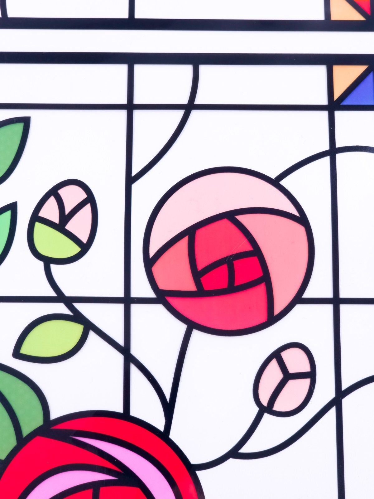 Stained Glass Effect Window Cling Sticker Rose Floral Art Nouveau Decal New