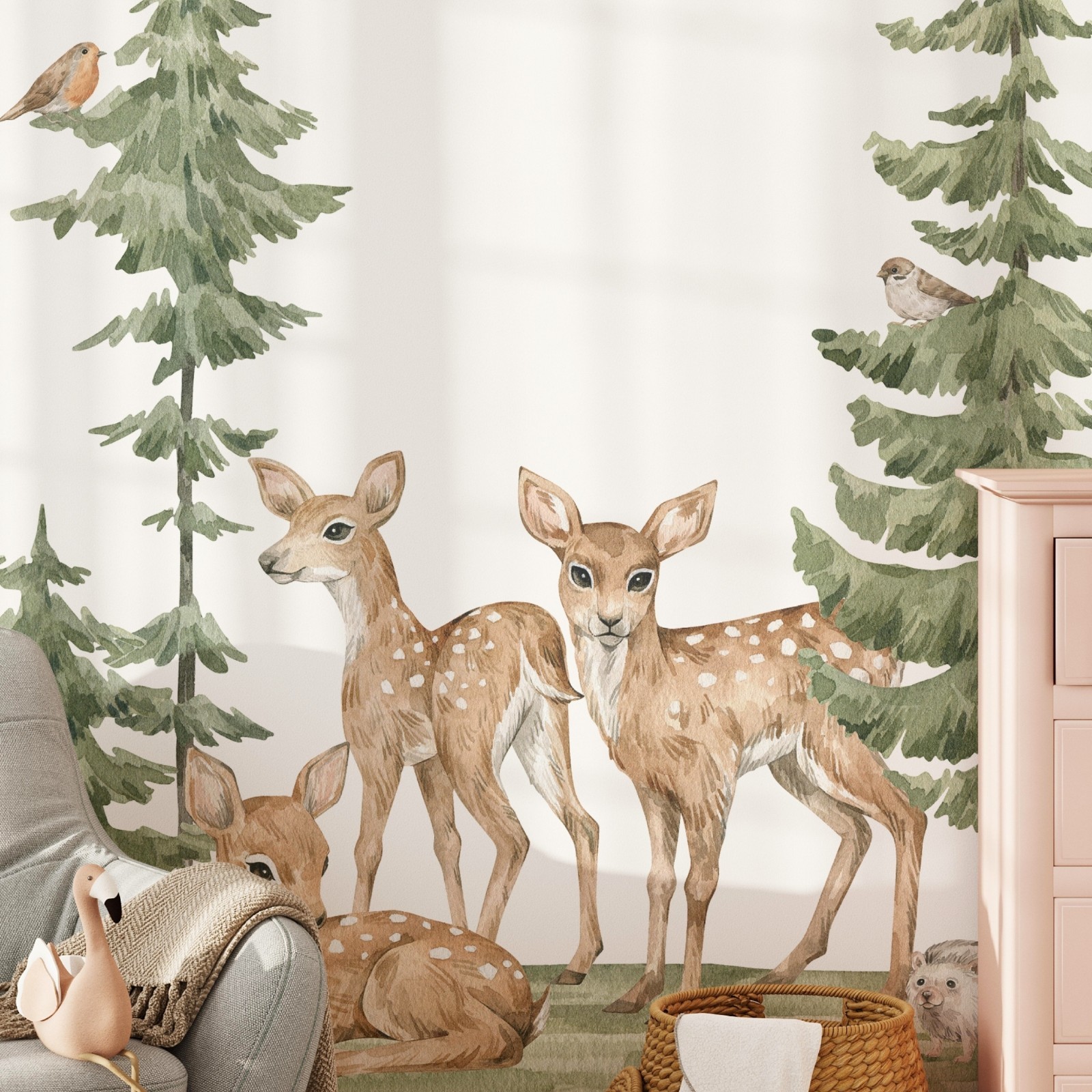 Woodland Forest Deer Wall Decal Set | Peel & Stick Fabric Nursery Wall Sticker
