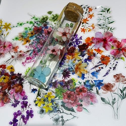 200pcs PET Flower Stickers for Water Bottles, Waterproof Transparent #2