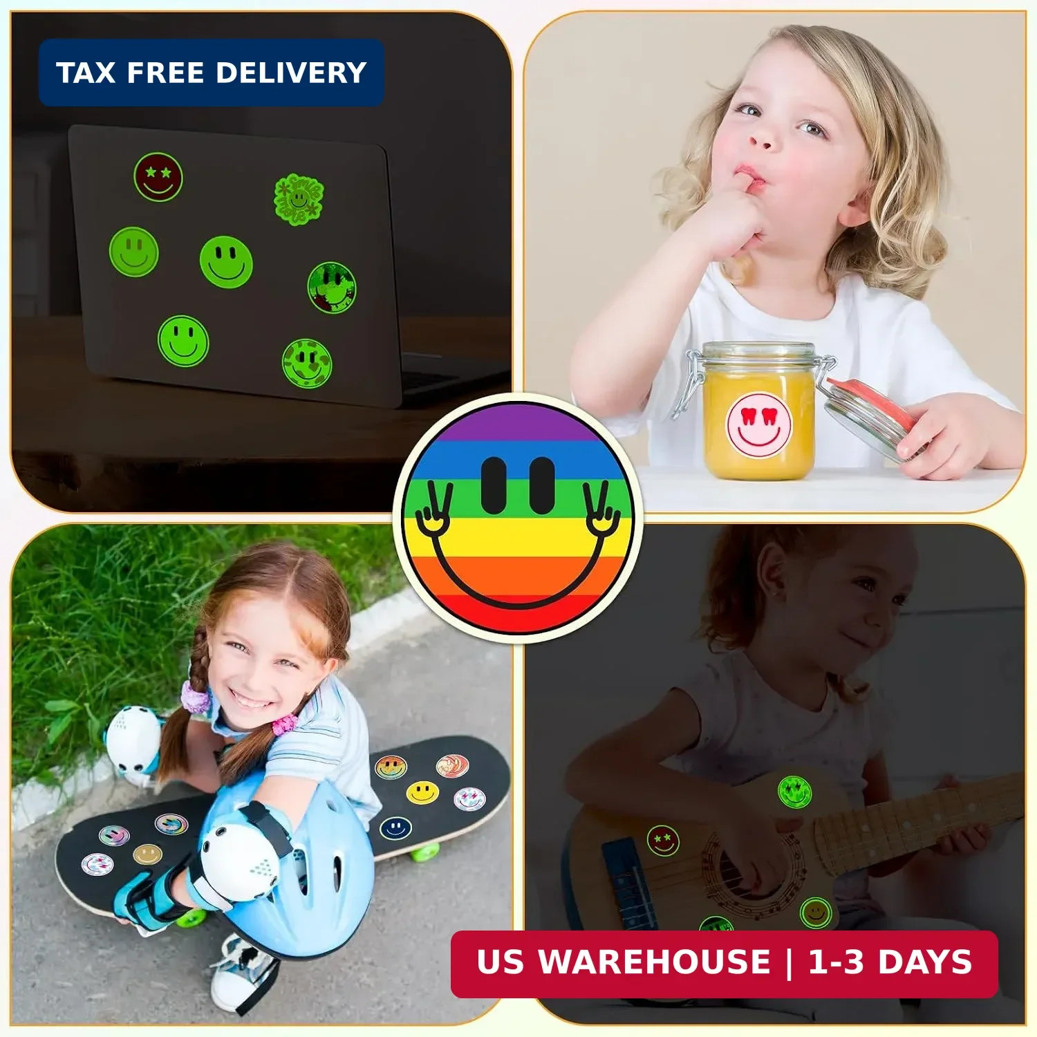 50PCS Smile Glow in The Dark Stickers | Cute Water Bottle Stickers for Kids, for