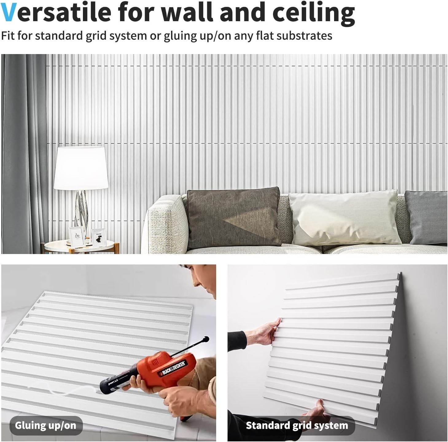 Elegant 3D Fluted Textured Wall Panel Kit – Pack of 12, 19.7 x 19.7 in., White