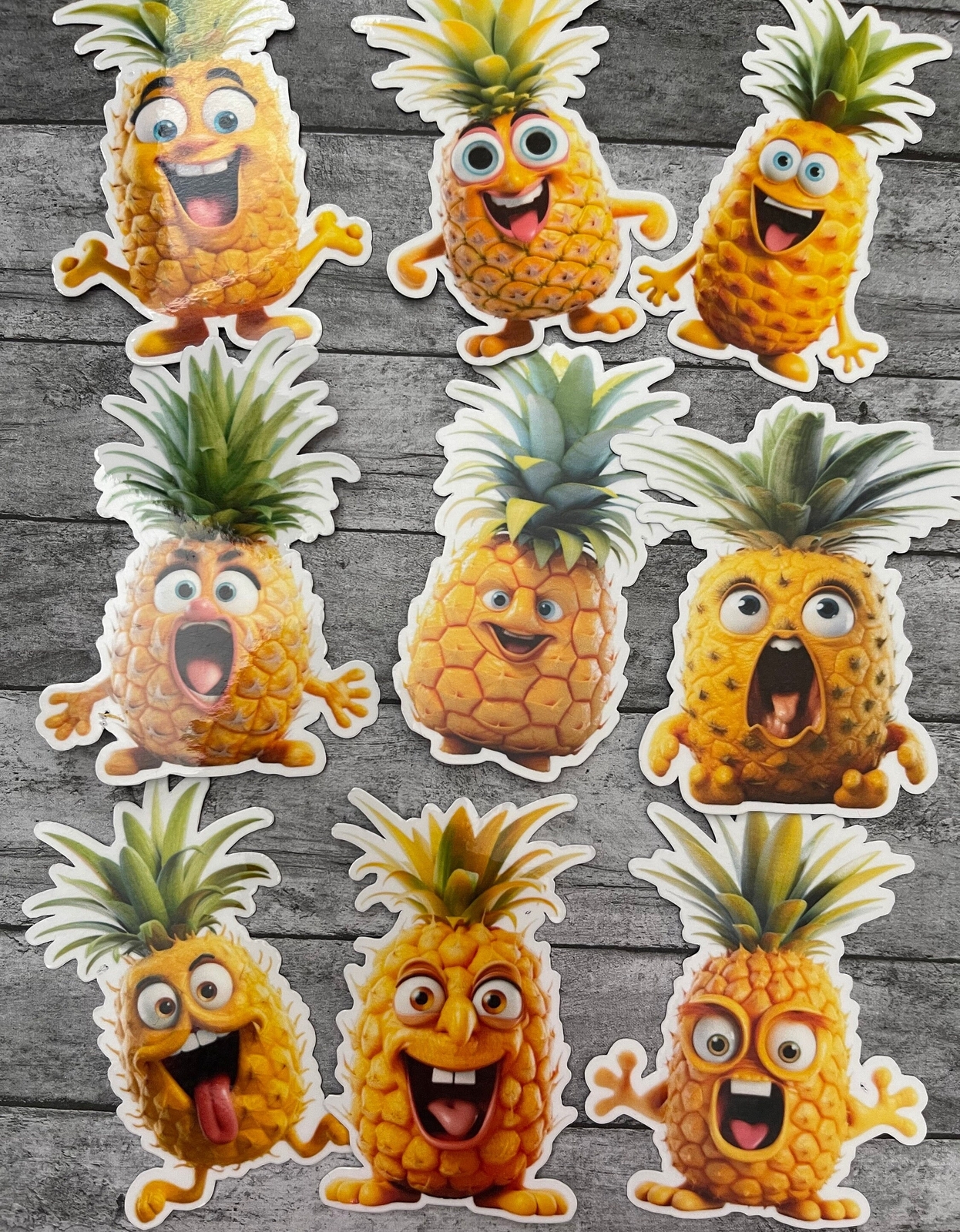 Silly Face Pineapple Die Cut Sticker Set Laptop Sticker Water Bottle Sticker