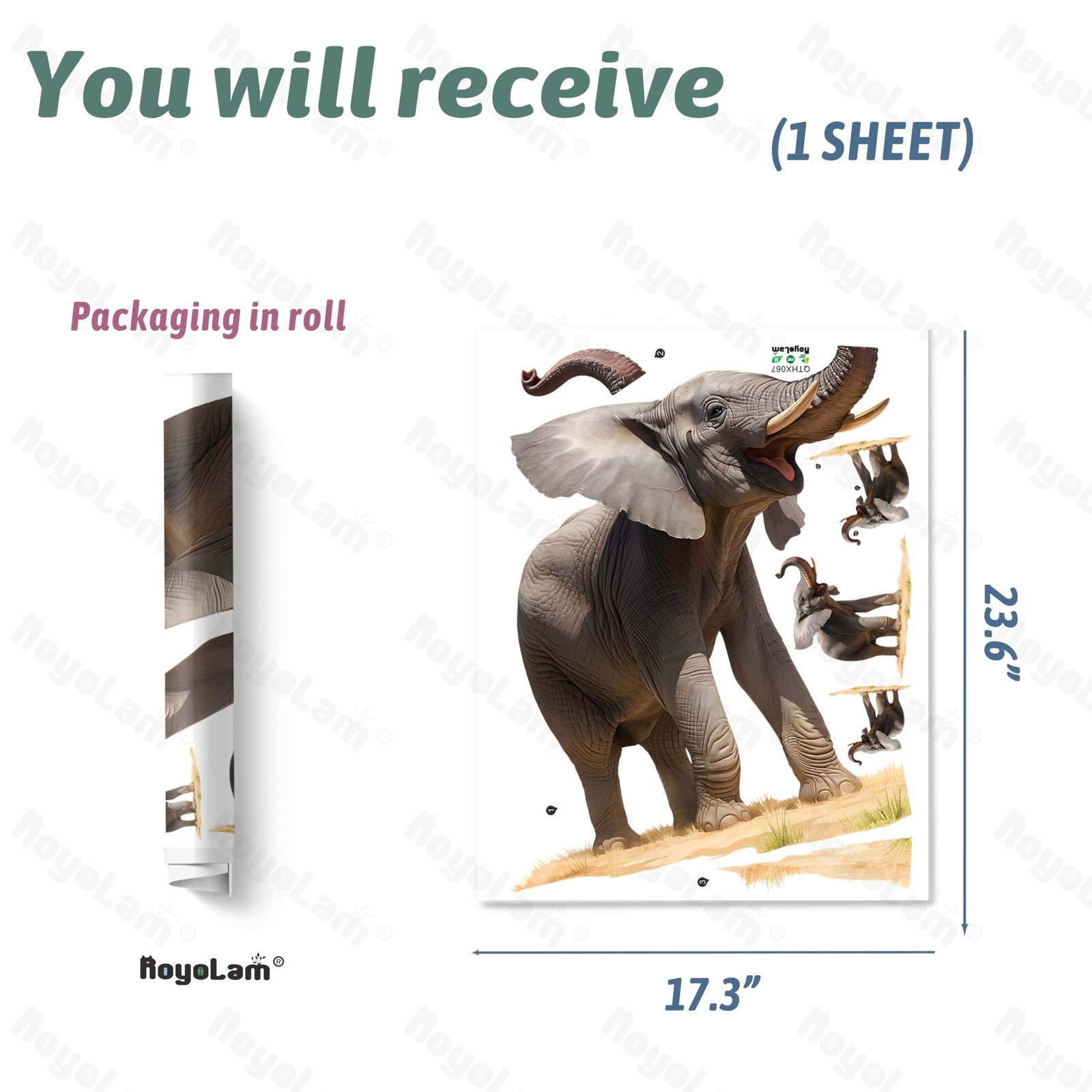 Lifelike Standing Elephant Wall Decal Nursery Tropical Animal Wall Sticker Re…