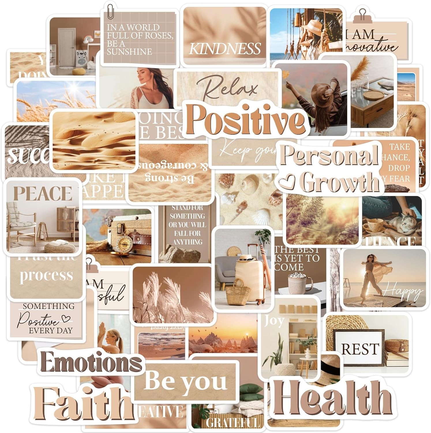 50PCS Motivational Quote Stickers Minimalist Neutral Aesthetic Self Growth