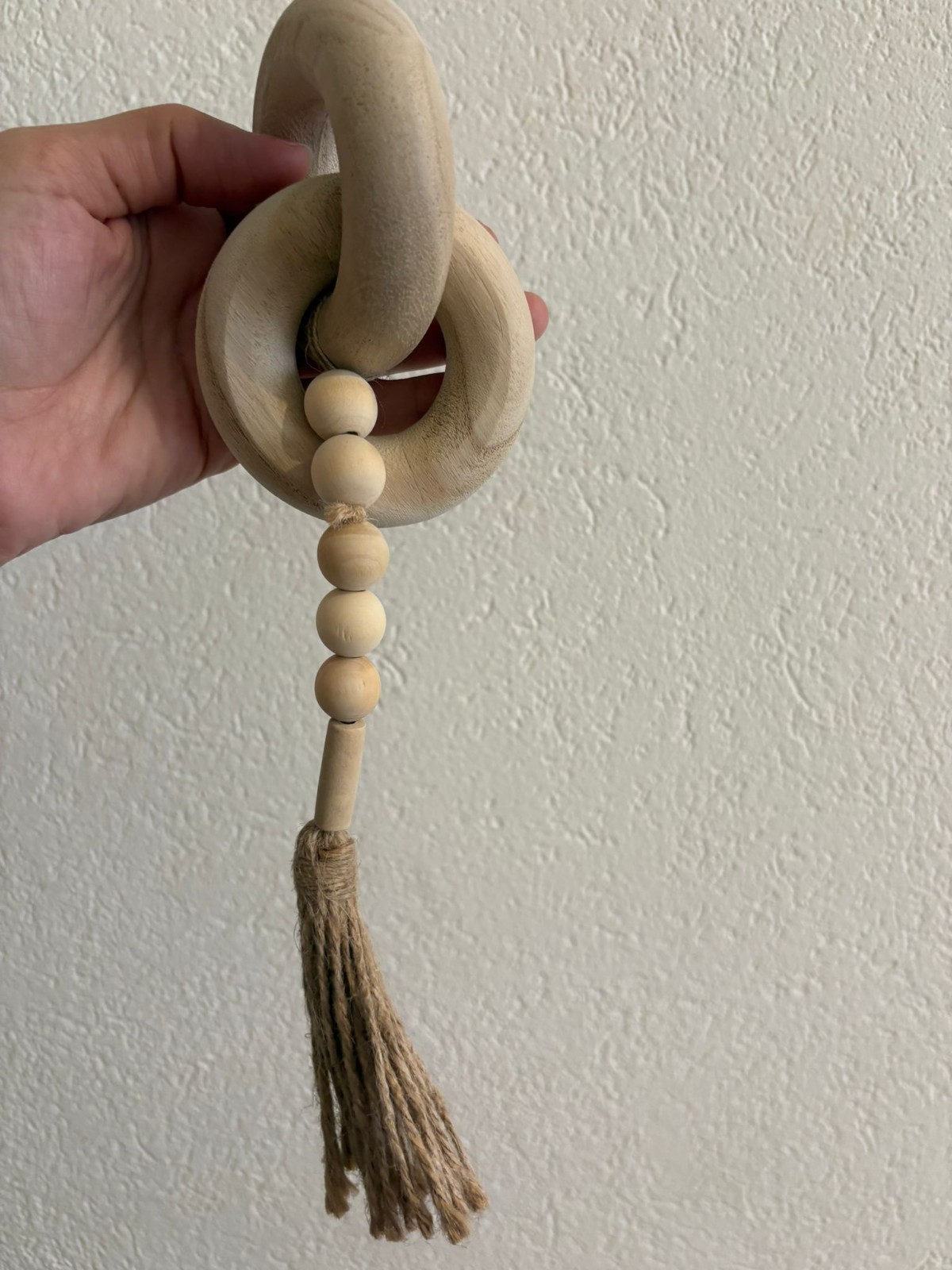 Handmade Boho Wooden Bead Garland with Tassel – Natural Home Decor