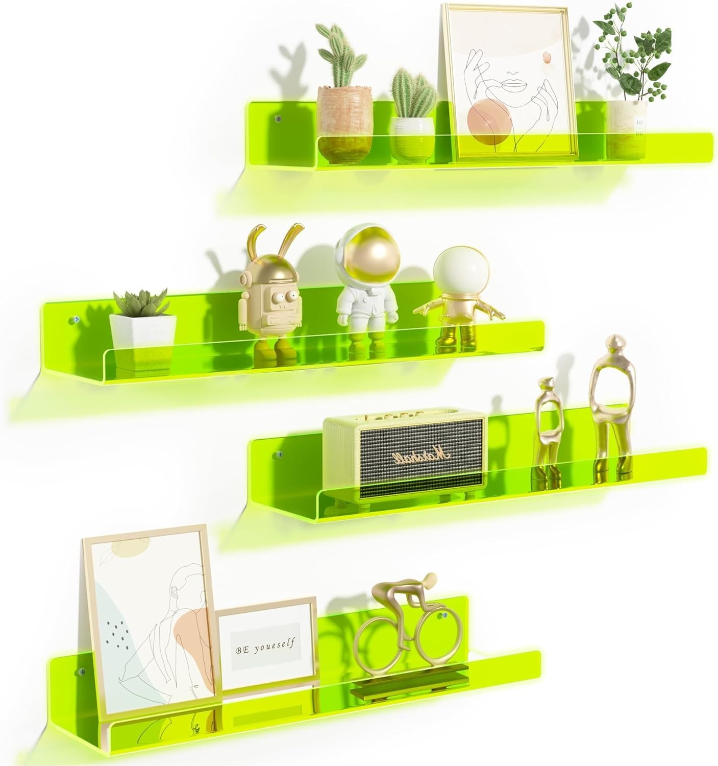 upsimples Acrylic Shelves 15 inches x 4 x 2 inches, Fluorescent Green