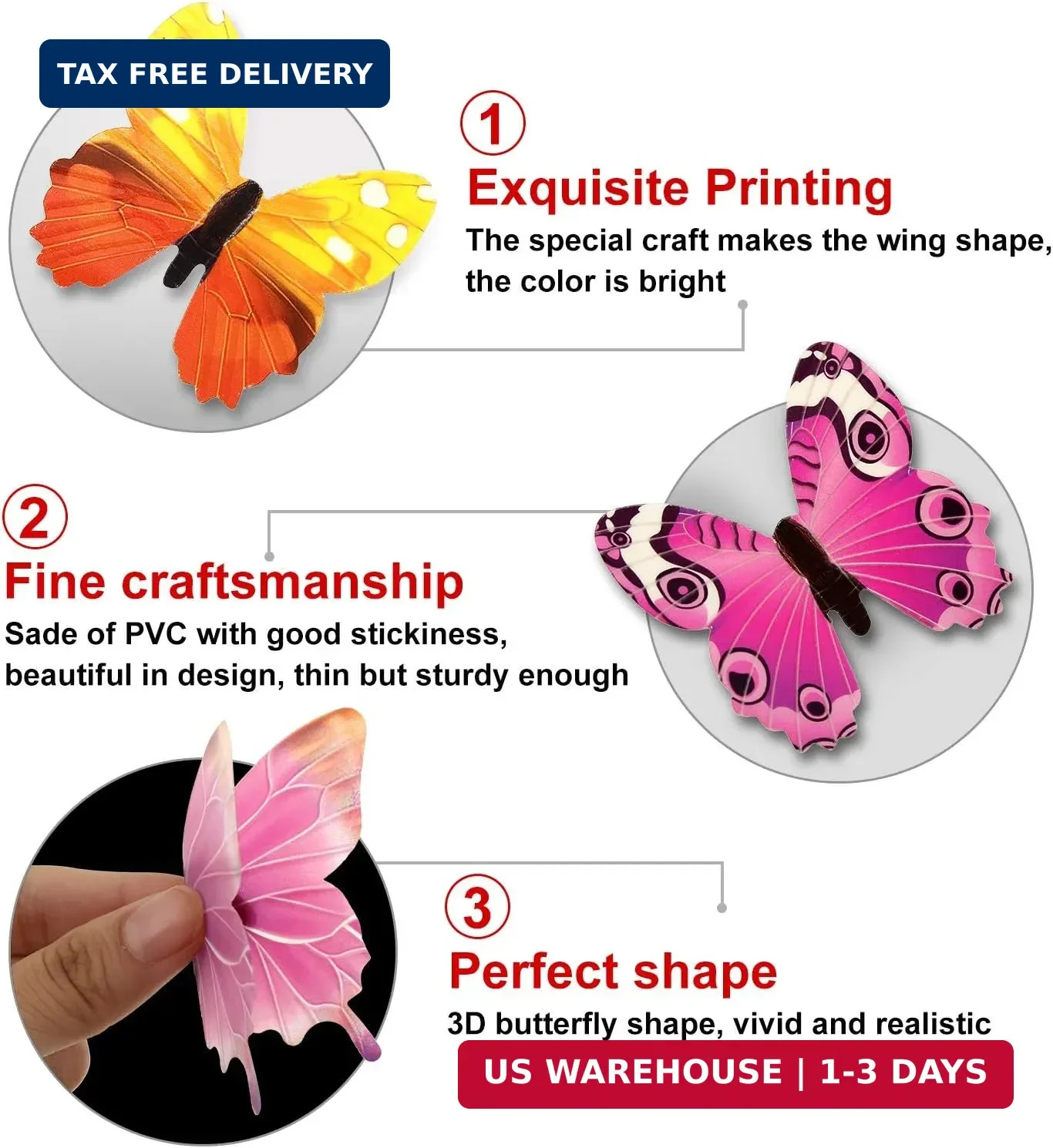 48 Pieces Luminous 3D Glow in The Dark Butterfly Wall Decors Decal Removable Cei