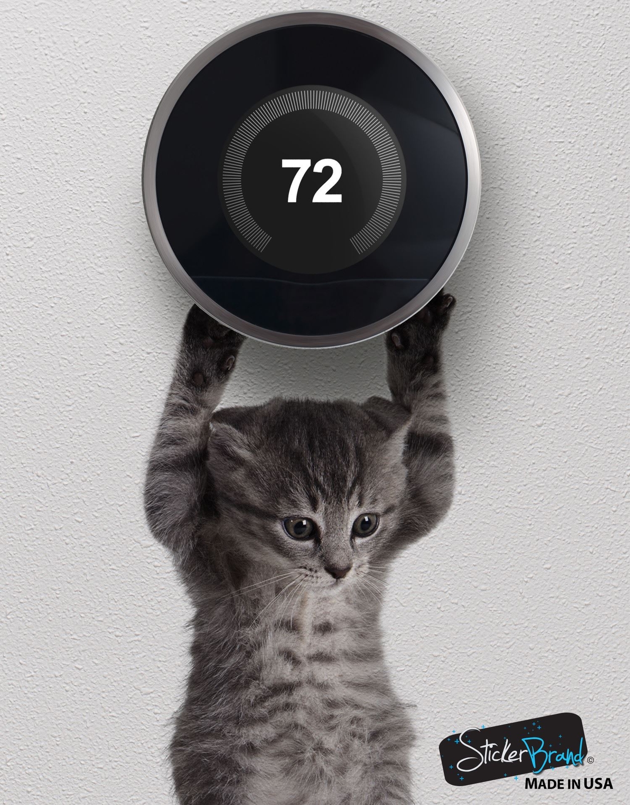 Cute baby hanging kitten door decal sticker #6067