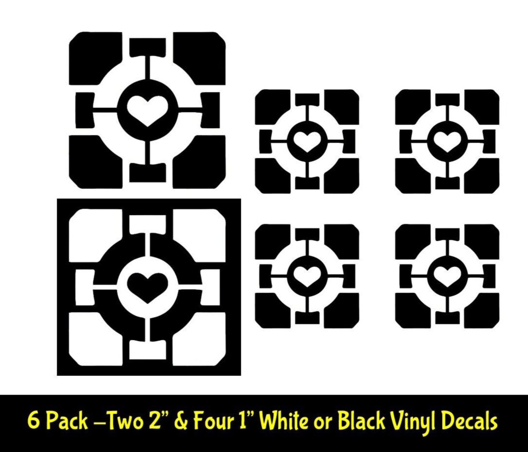 Portal Companion Heart Cube 6 PK Mini vinyl decal window laptop tablet cellphone