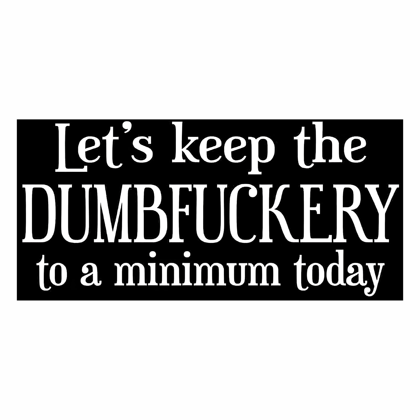 Let's Keep The DumbFuckery To A Minimum Today Funny Humorous Vinyl 4 Sizes