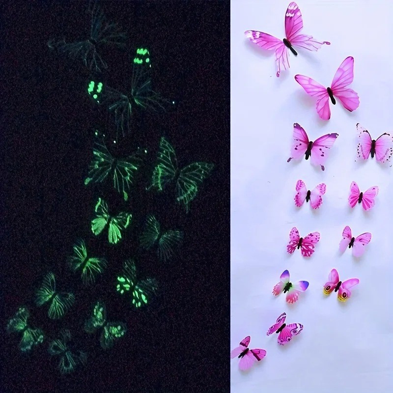 12PCS 3D Luminous Butterfly Wall Stickers DIY Home Decor Modern Art Gift USA